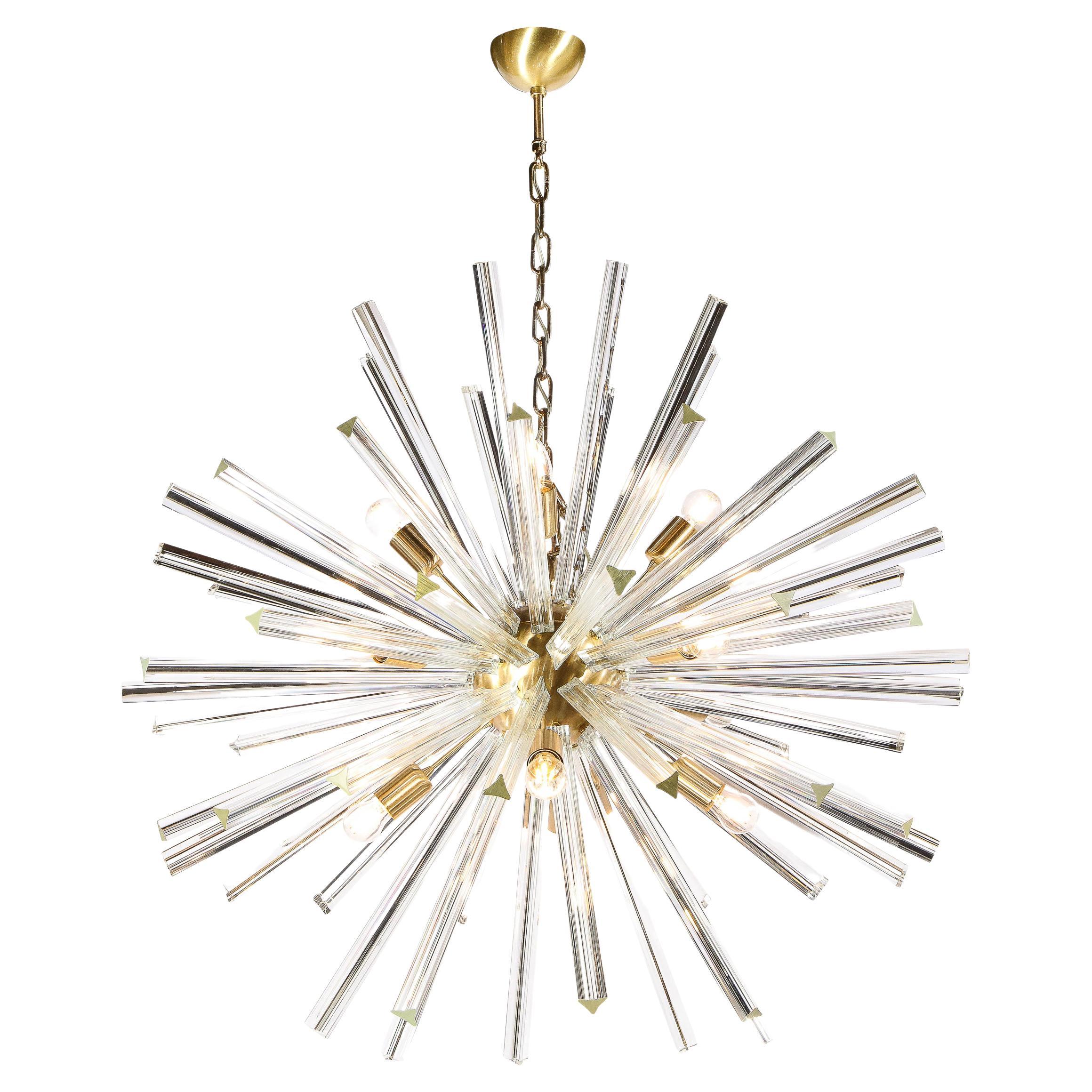 Modernist Handblown Translucent Murano Camer Glass & Brushed Brass Sputnik