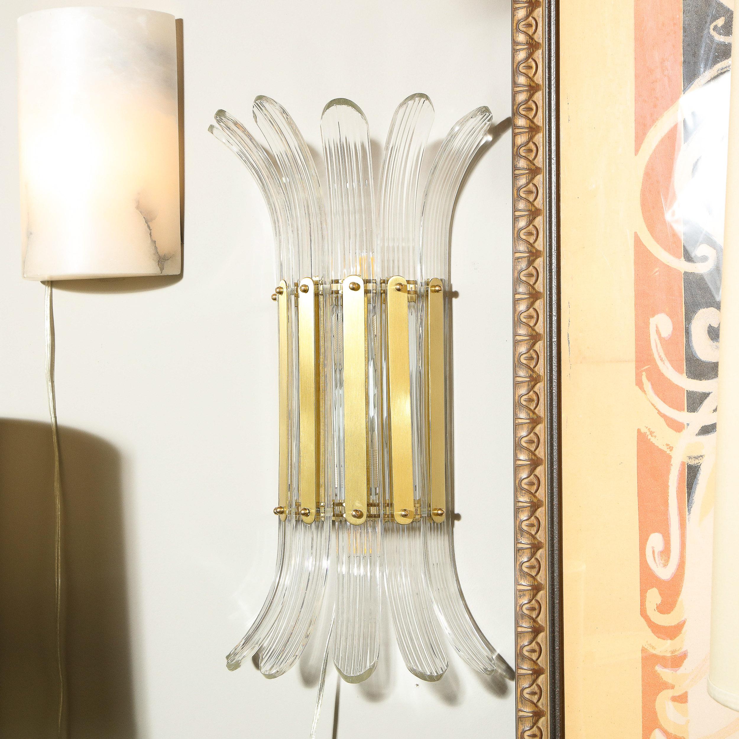 Modernist Handblown Translucent Murano Glass & Brass Petal Sconces 5
