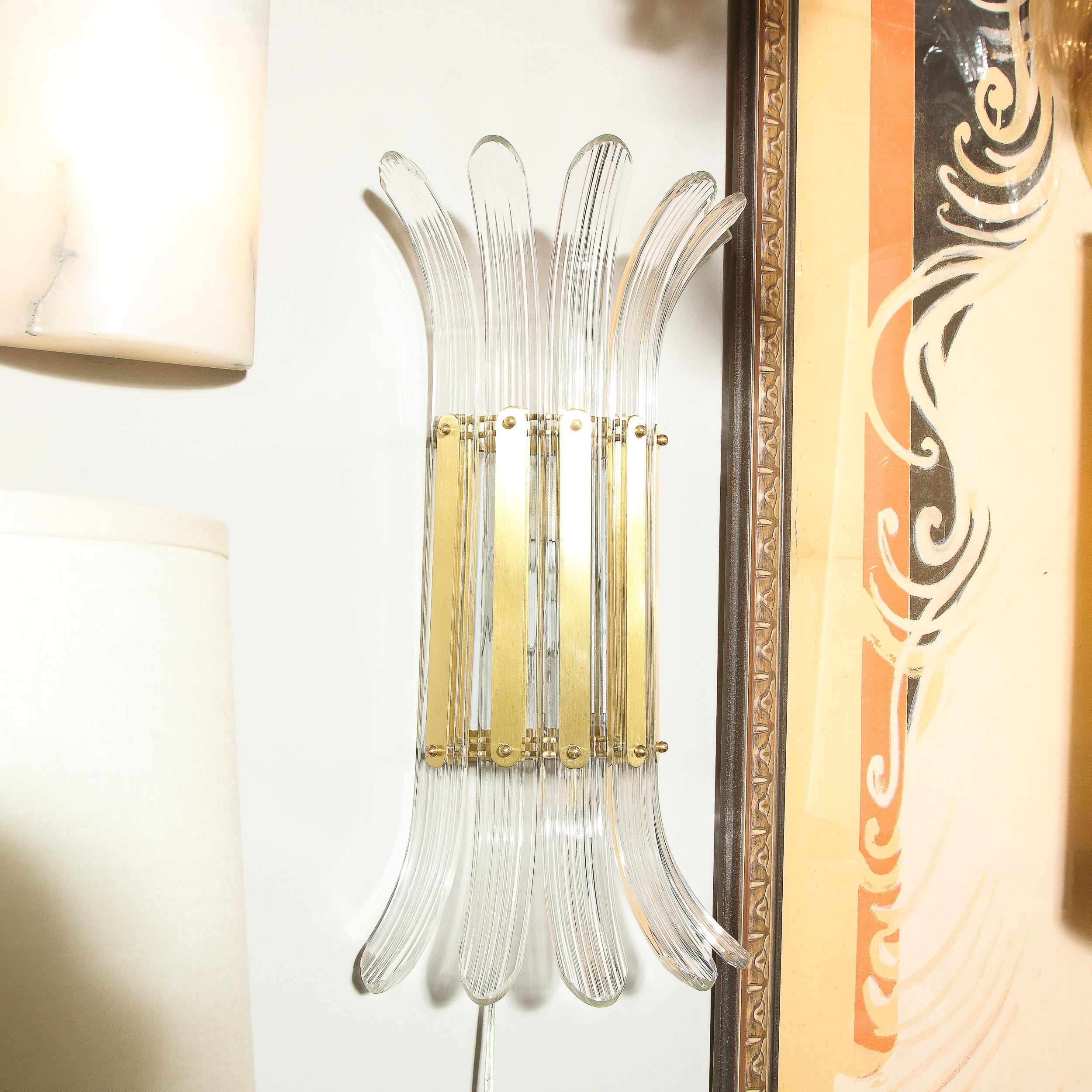 Modernist Handblown Translucent Murano Glass & Brass Petal Sconces 6