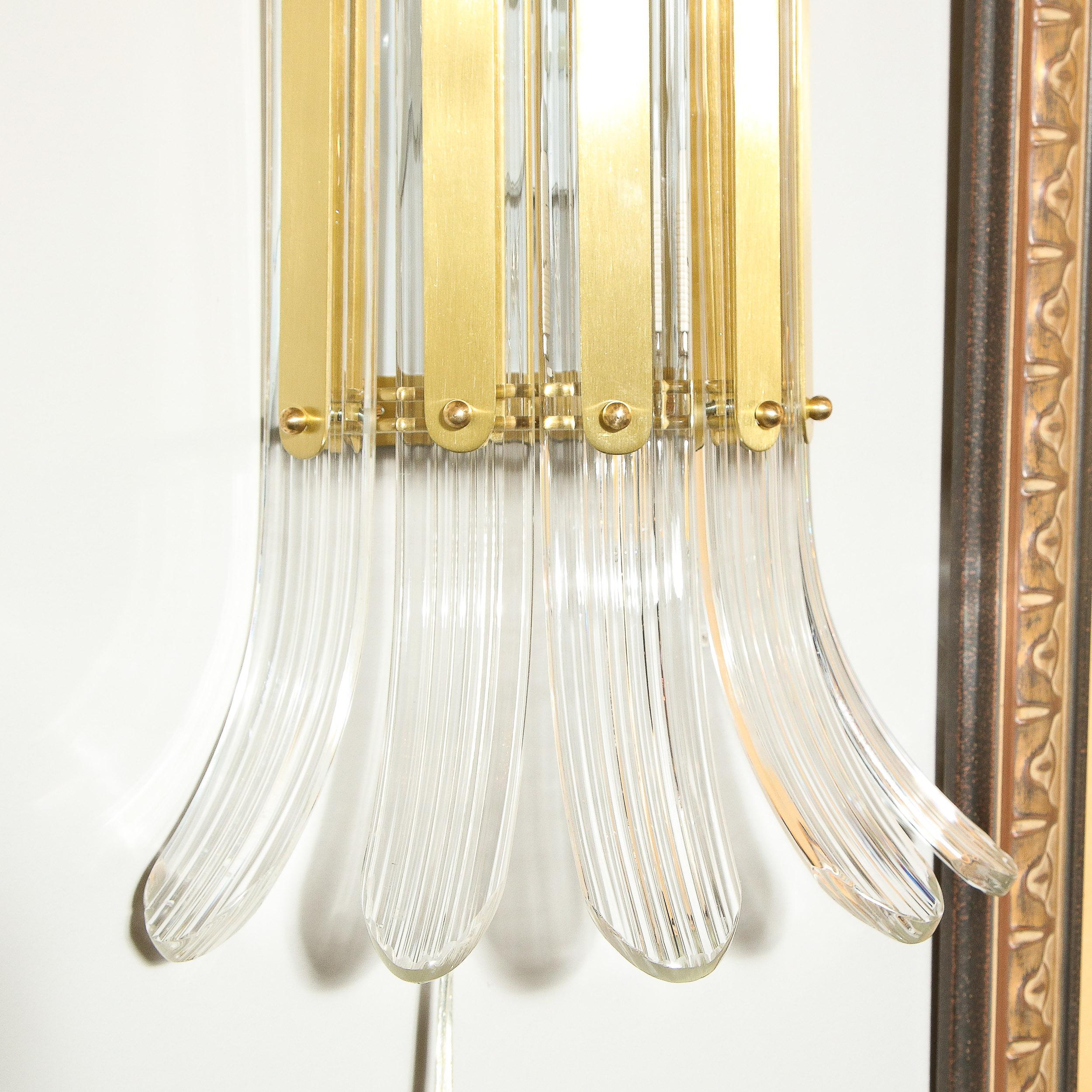 Modernist Handblown Translucent Murano Glass & Brass Petal Sconces 7