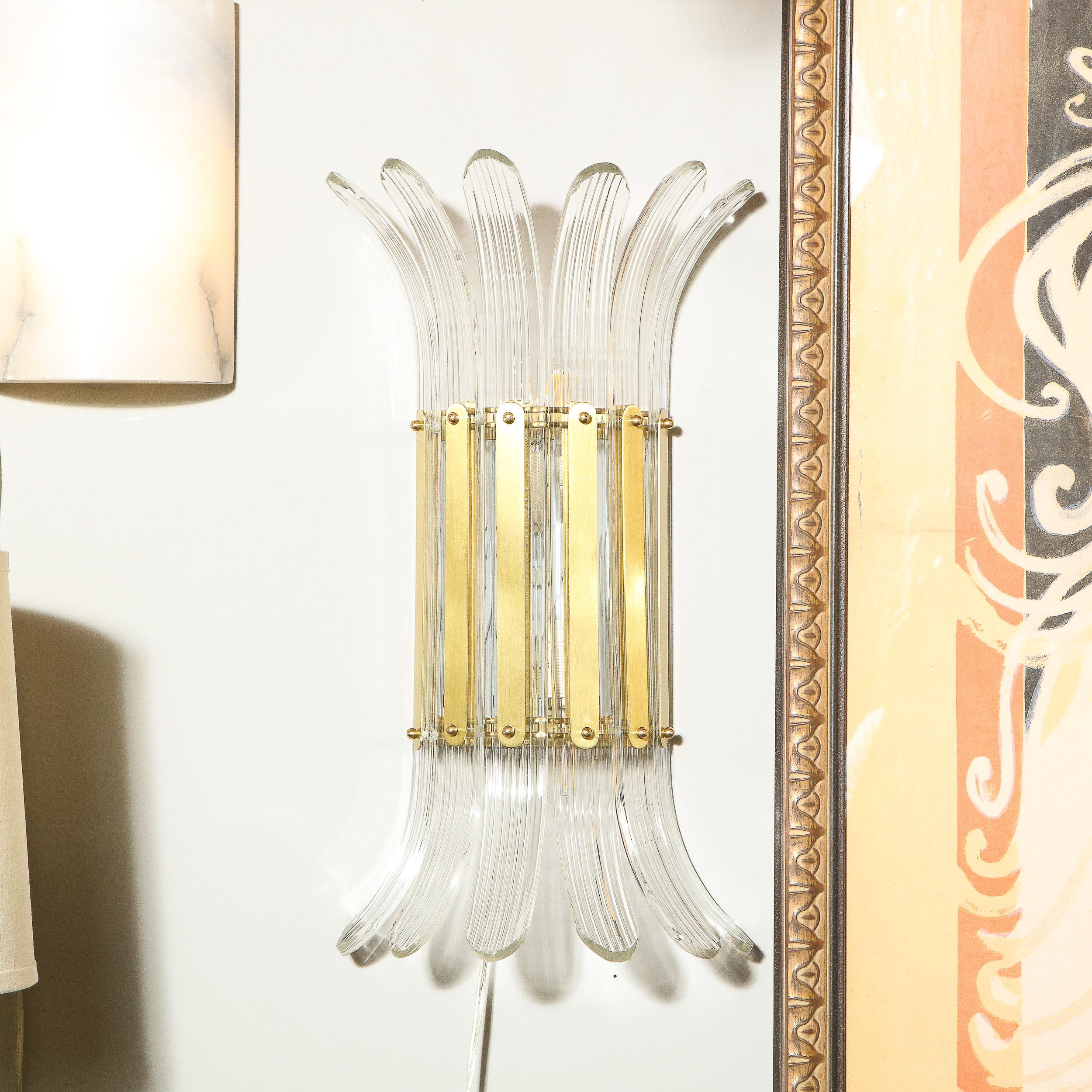 Modernist Handblown Translucent Murano Glass & Brass Petal Sconces 8