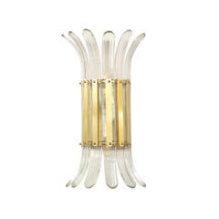Modernist Handblown Translucent Murano Glass & Brass Petal Sconces