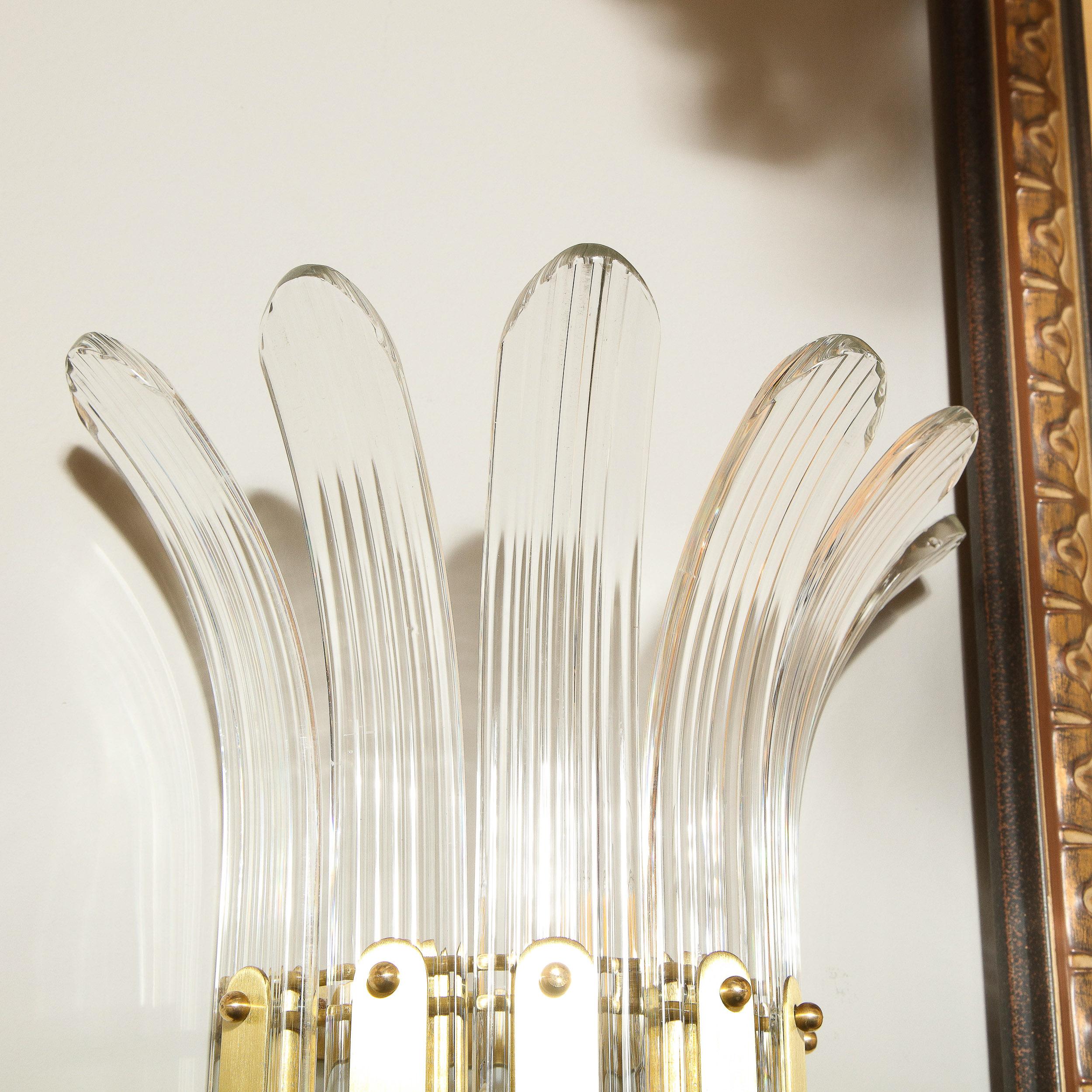 Modernist Handblown Translucent Murano Glass & Brass Petal Sconces In Excellent Condition In New York, NY
