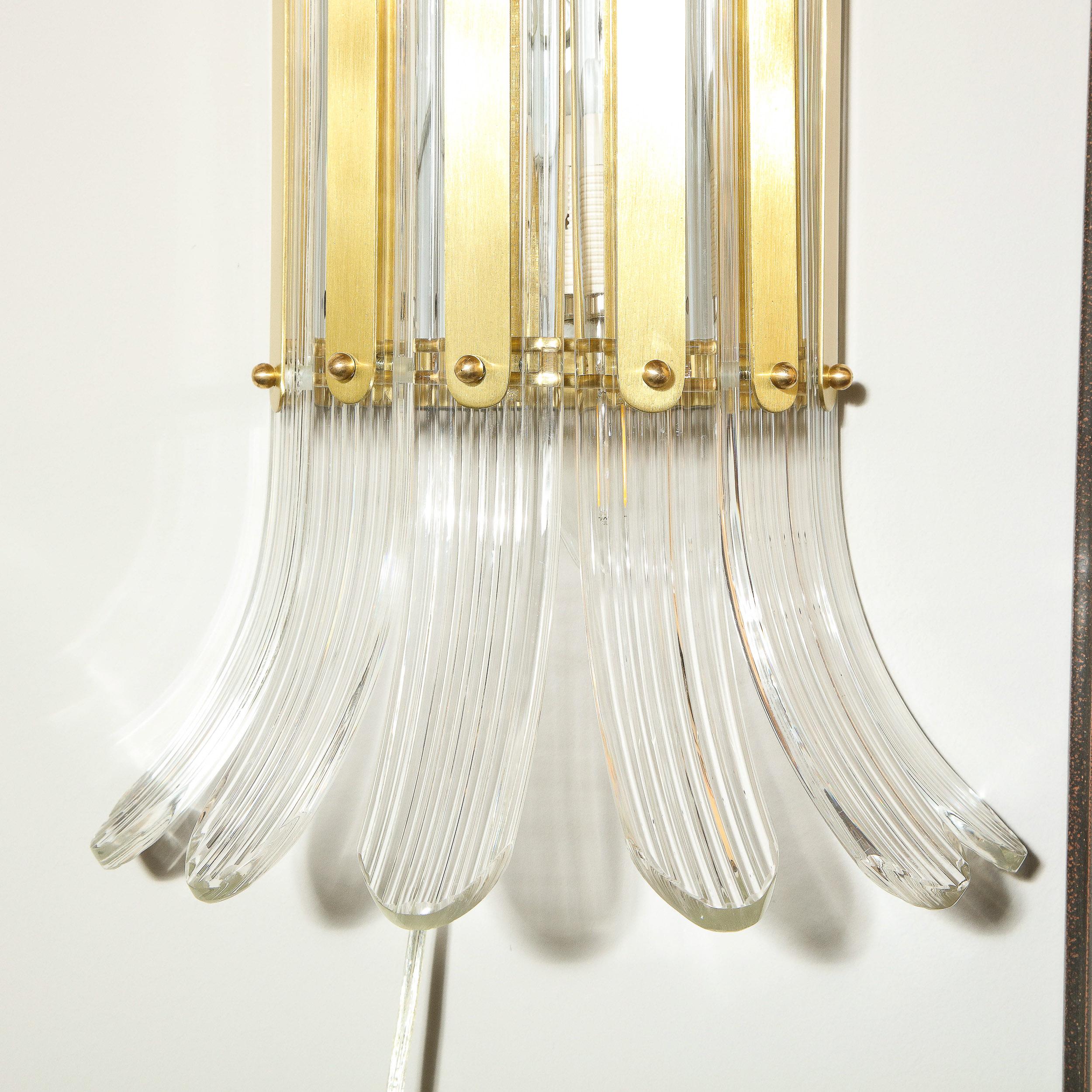 Contemporary Modernist Handblown Translucent Murano Glass & Brass Petal Sconces