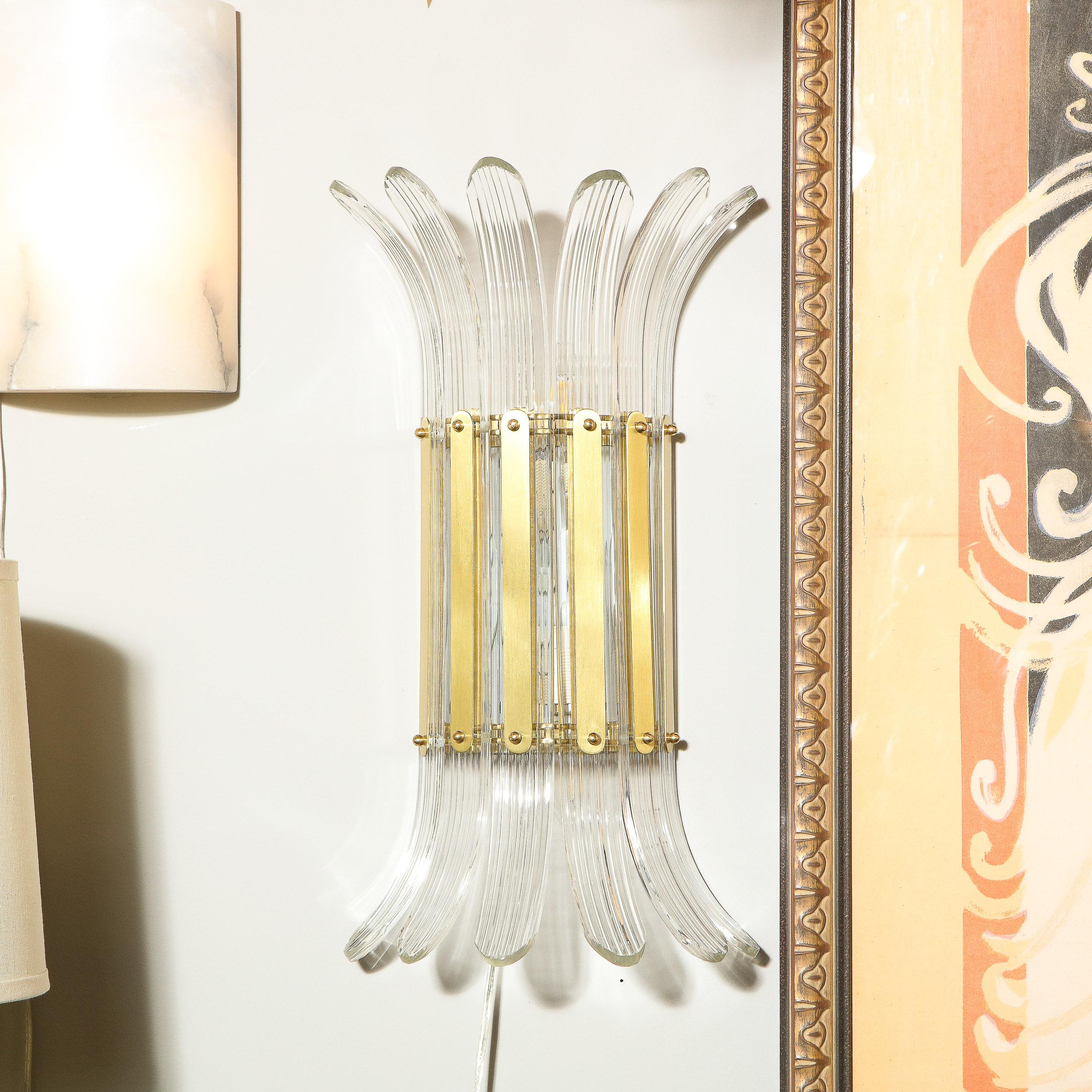 Modernist Handblown Translucent Murano Glass & Brass Petal Sconces 1
