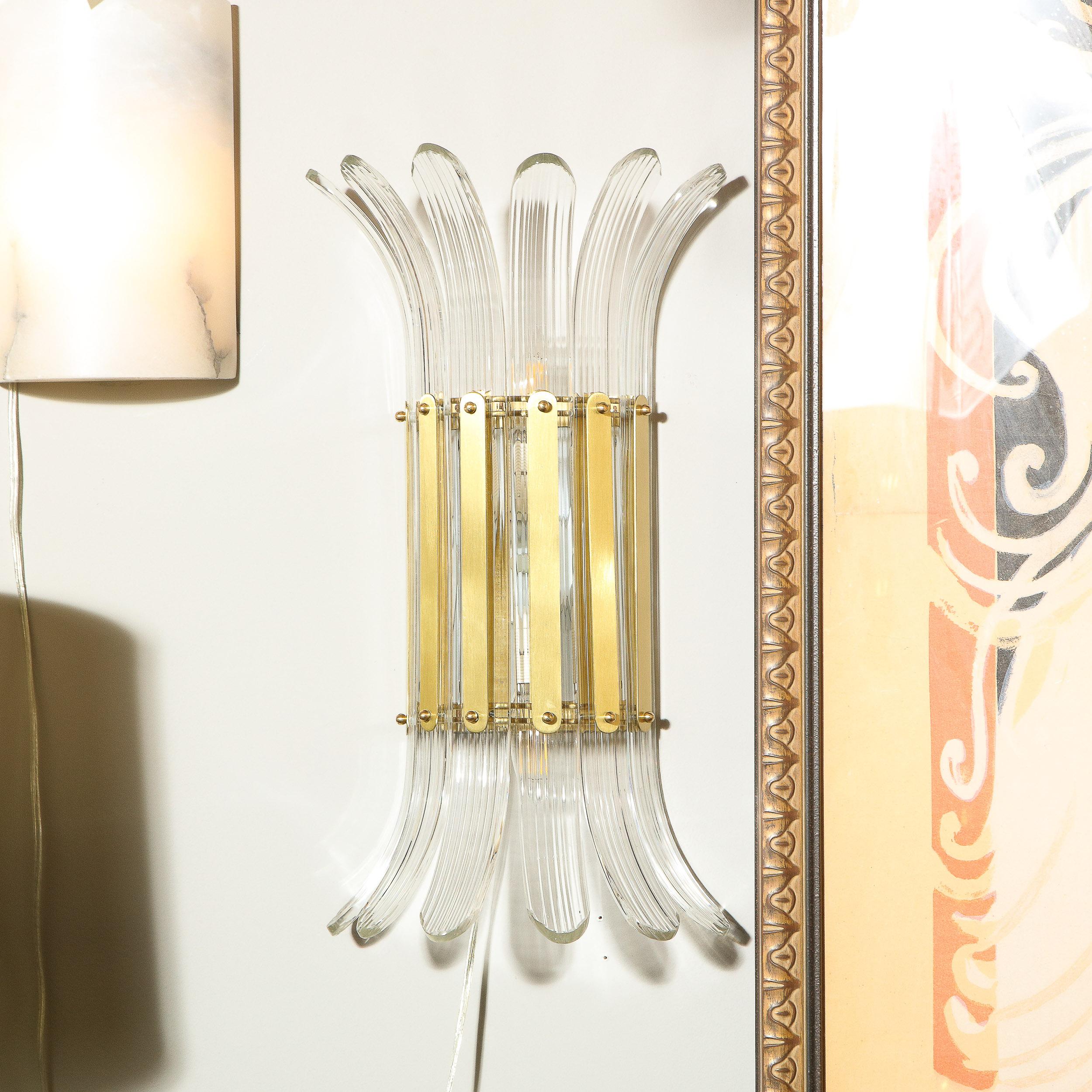 Modernist Handblown Translucent Murano Glass & Brass Petal Sconces 2