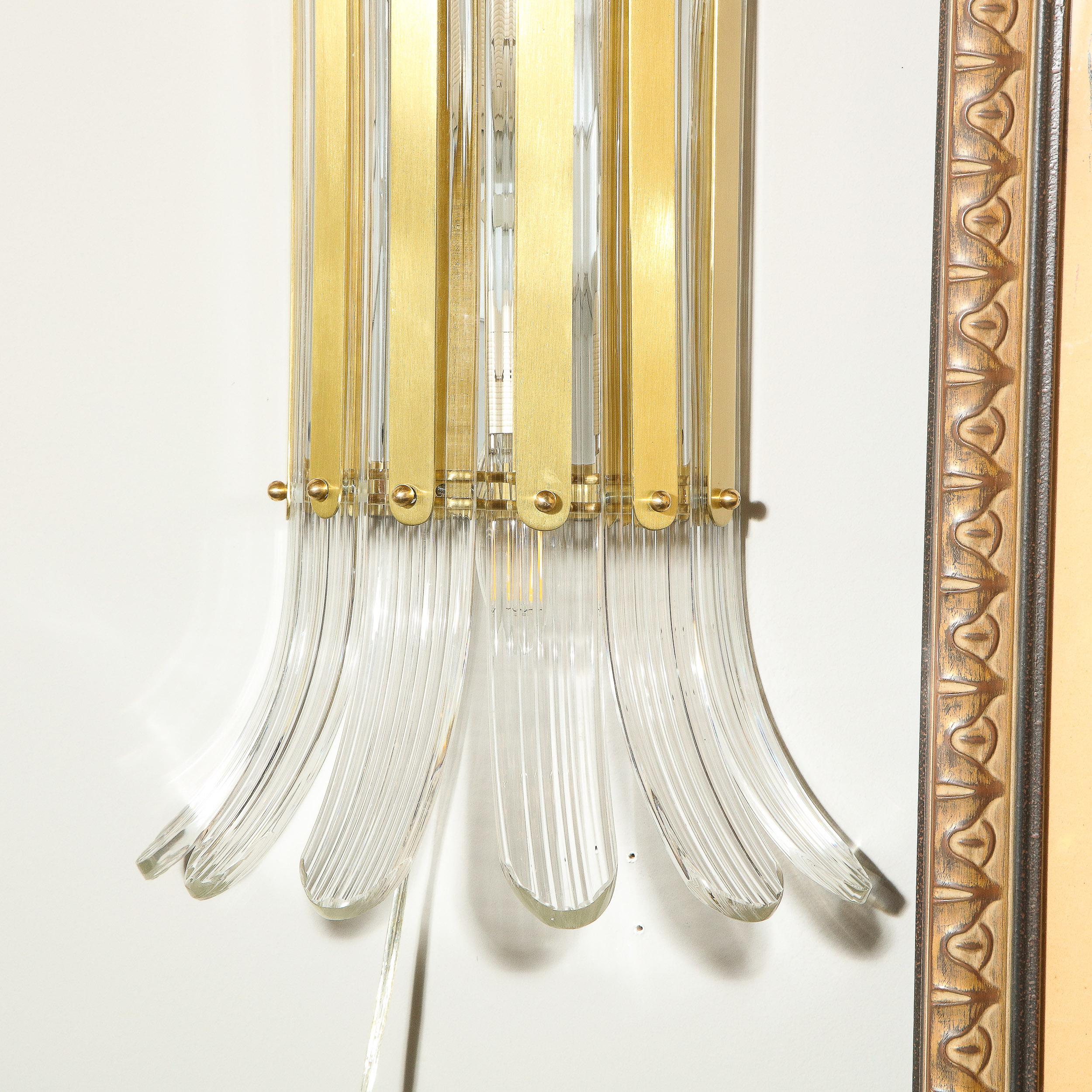 Modernist Handblown Translucent Murano Glass & Brass Petal Sconces 3