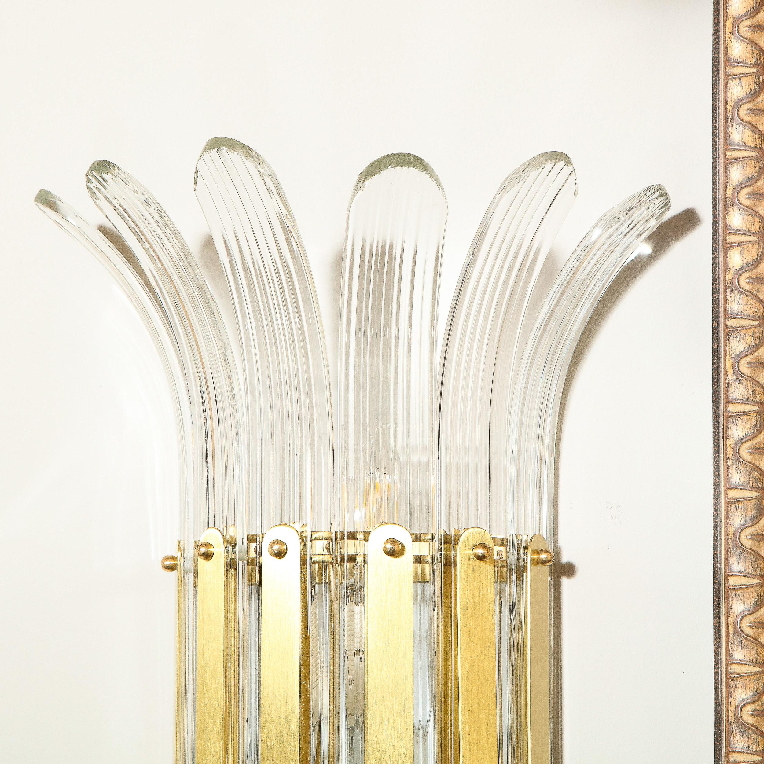 Modernist Handblown Translucent Murano Glass & Brass Petal Sconces 4