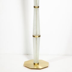 Modernist Hand Blown White Murano Glass and Polished Brass Hourglass Floor Lamps