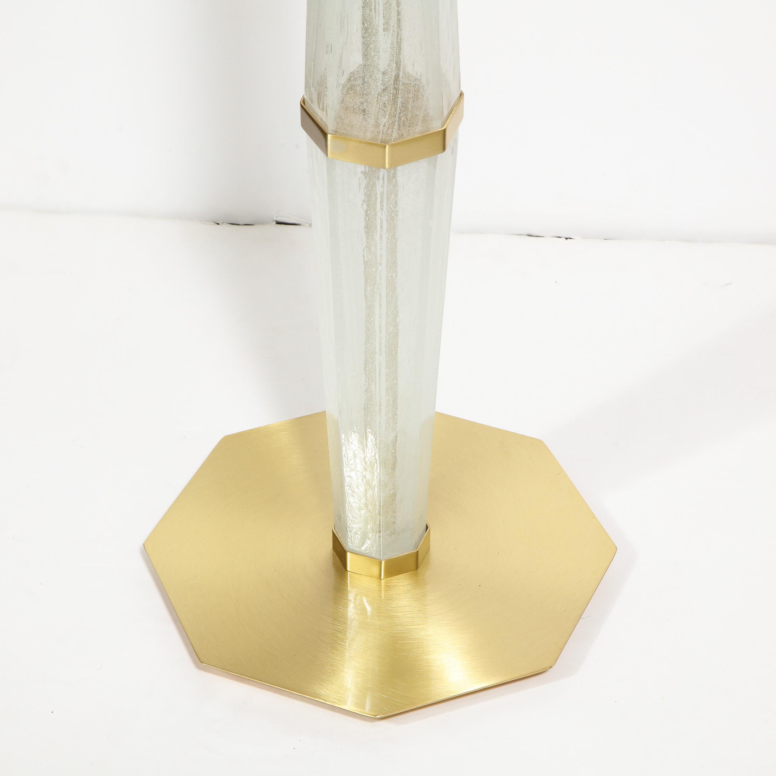Modernist Hand Blown White Murano Glass and Polished Brass Hourglass Floor Lamps For Sale 3