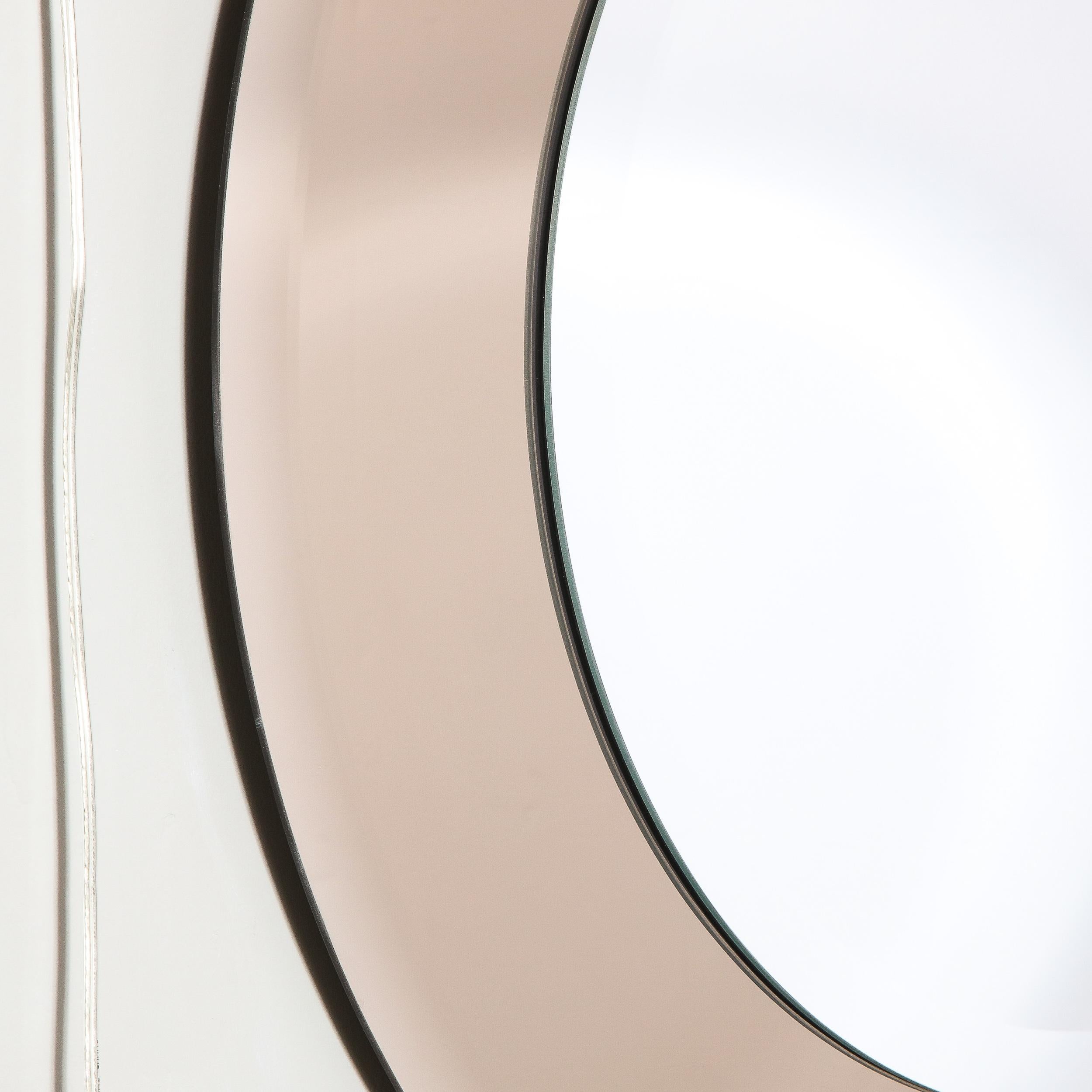Miroir circulaire moderniste fabriqué à la main à deux niveaux en bronze fumé et Starfire Neuf - En vente à New York, NY