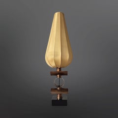 Modernist handcrafted copper and silk table lamp, Netherlands 1950s