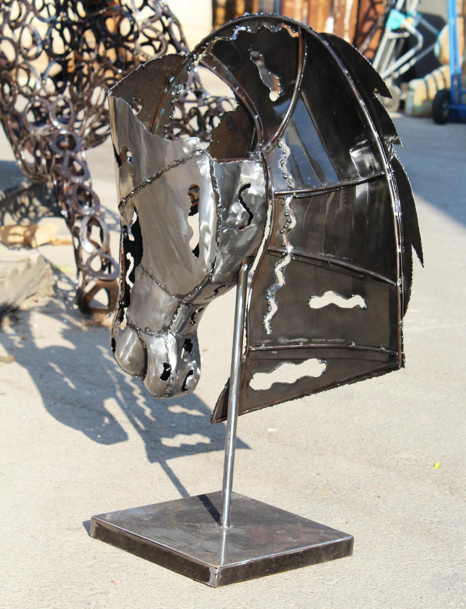 metal horse head sculpture