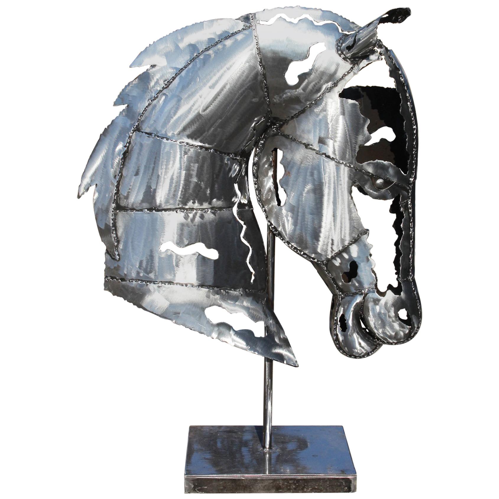 Modernist Handcrafted Iron Horse Head Sculpture