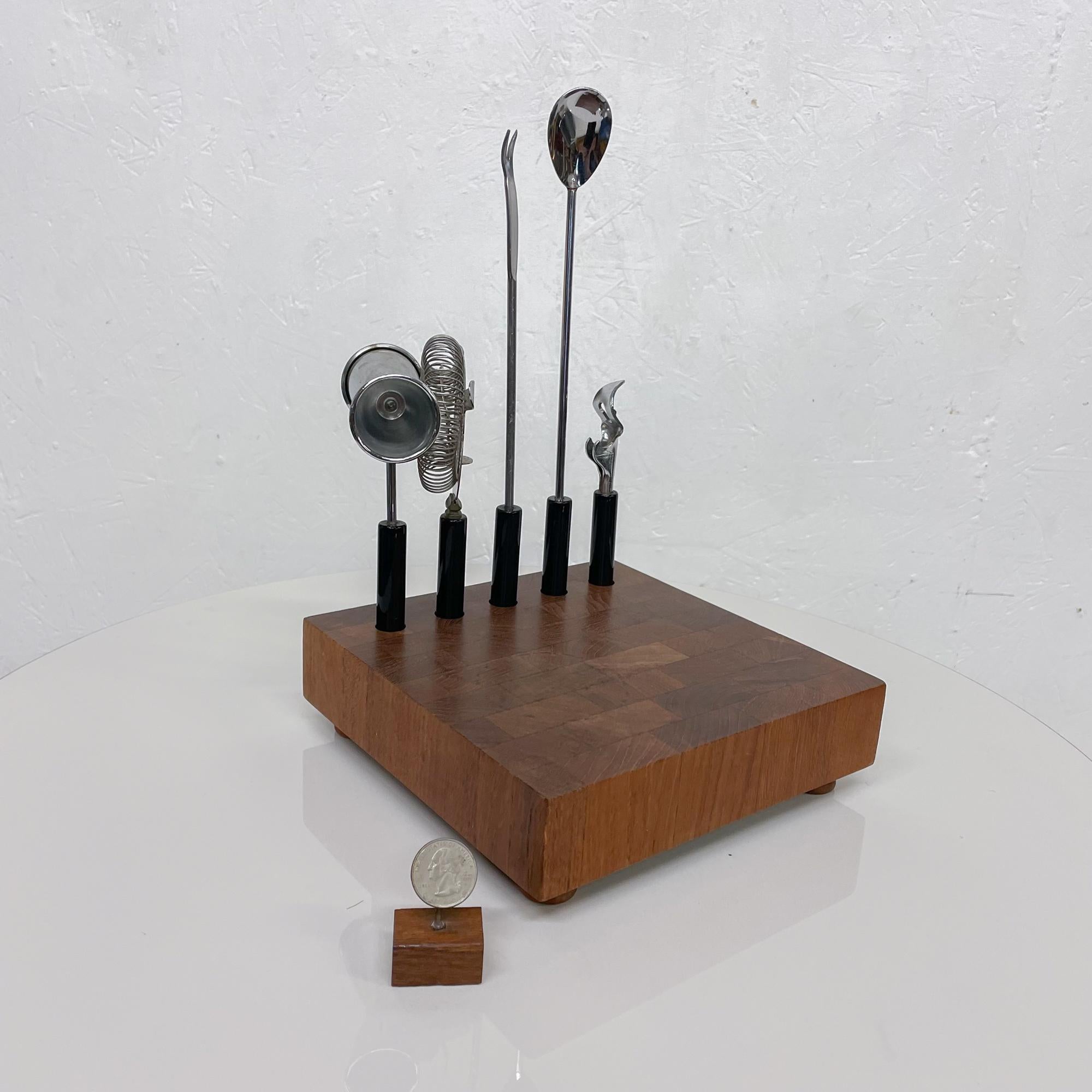Mid-Century Modern  Modernist Handcrafted Teak Cocktail Bar Tool Set 1960s Hong Kong by Atapco 