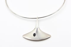 Modernist Hans Hansen Enamel and Sterling Silver Pendant Necklace by Karl Gustav