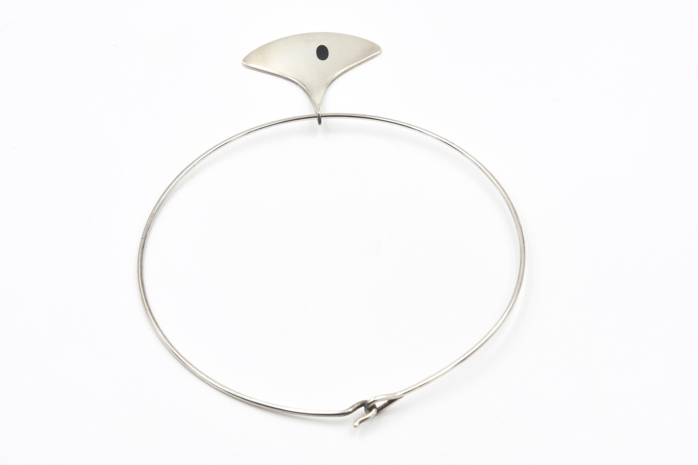 Women's Modernist Hans Hansen Enamel and Sterling Silver Pendant Necklace by Karl Gustav For Sale