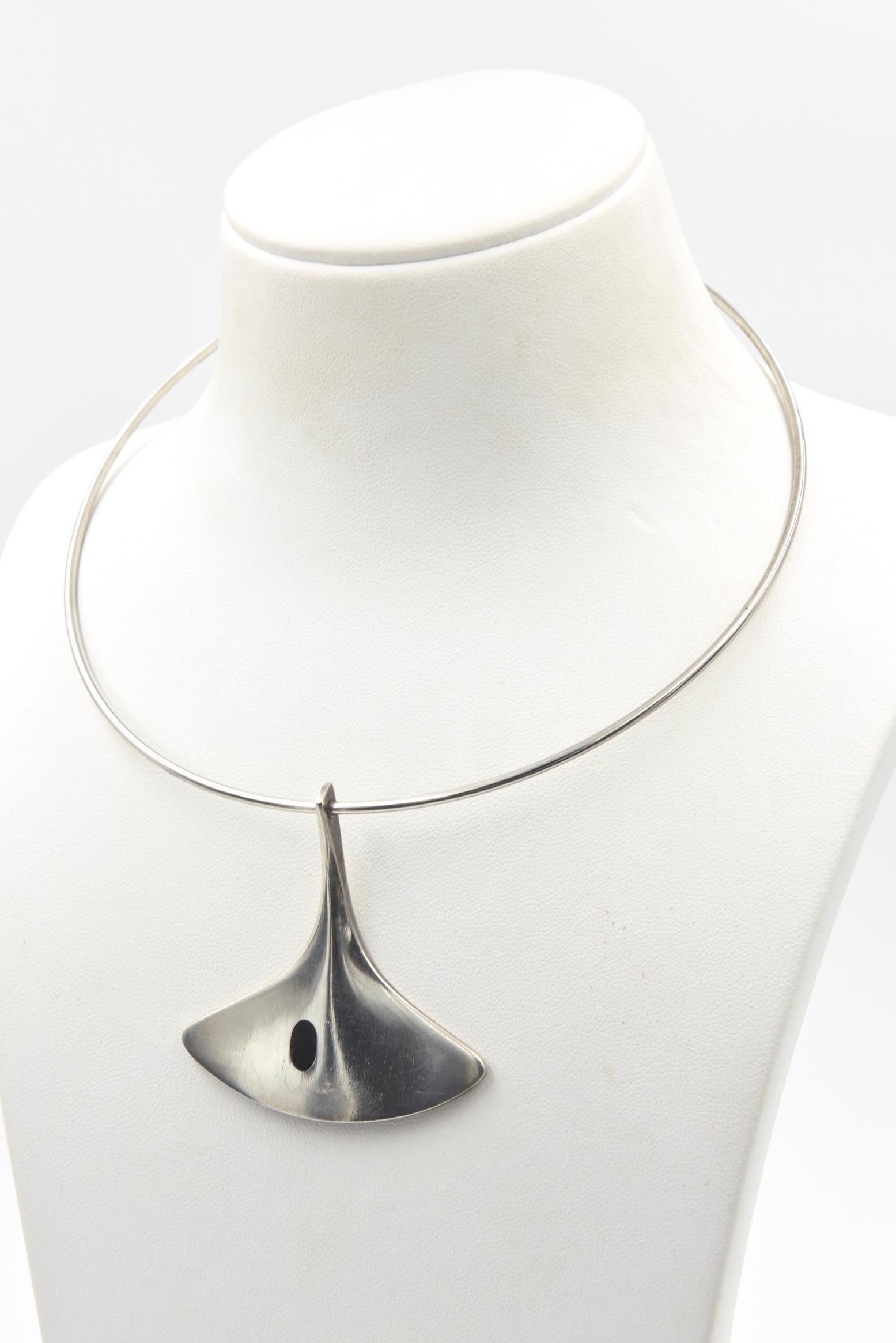 Modernist Hans Hansen Enamel and Sterling Silver Pendant Necklace by Karl Gustav For Sale 3