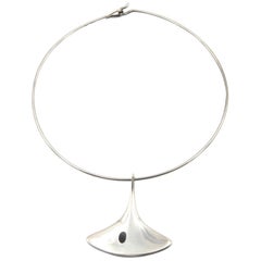 Modernist Hans Hansen Enamel and Sterling Silver Pendant Necklace by Karl Gustav