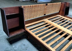 Modernist Hans J Wegner Queen Size Bed with Attached Nightstands, Denmark