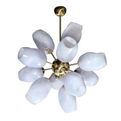 Modernist "Helios" Chandelier in Hand-Blown Murano Smoked Lavender Glass & Brass