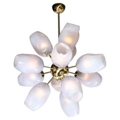 Lustre moderniste "Helios" en verre de Murano fumé et laiton soufflé à la bouche