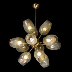 Modernist "Helios" Chandelier in Hand-Blown Murano Smoked Opalescent Glass