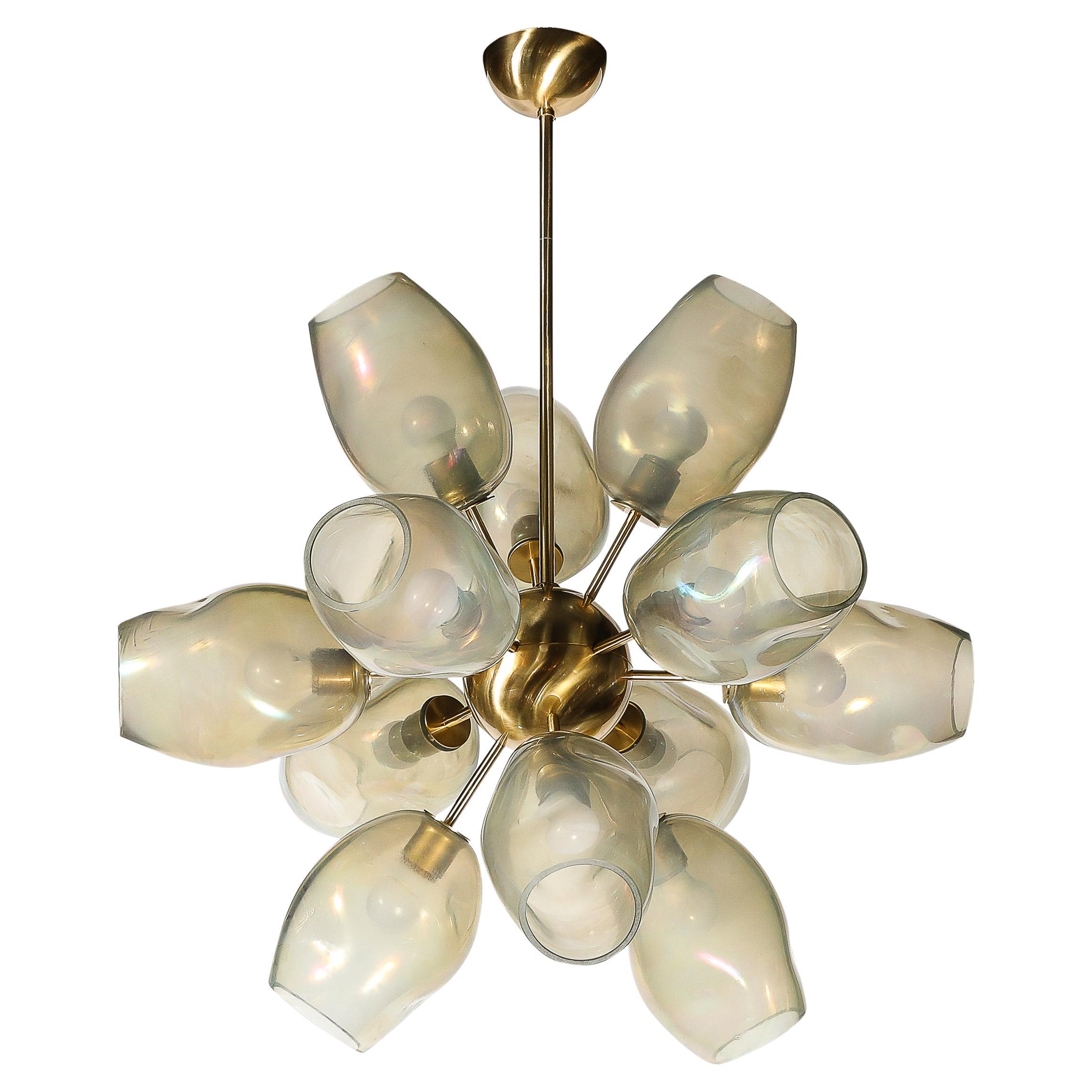 Modernist "Helios" Chandelier in Hand-Blown Murano Smoked Opalescent Glass