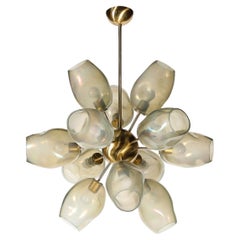 Modernist "Helios" Chandelier in Hand-Blown Murano Smoked Opalescent Glass