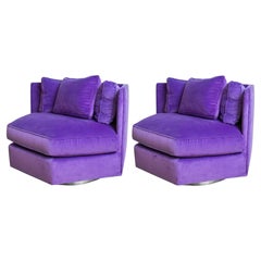 Modernist Hexagonal Upholstered Swivel Chairs, Pr