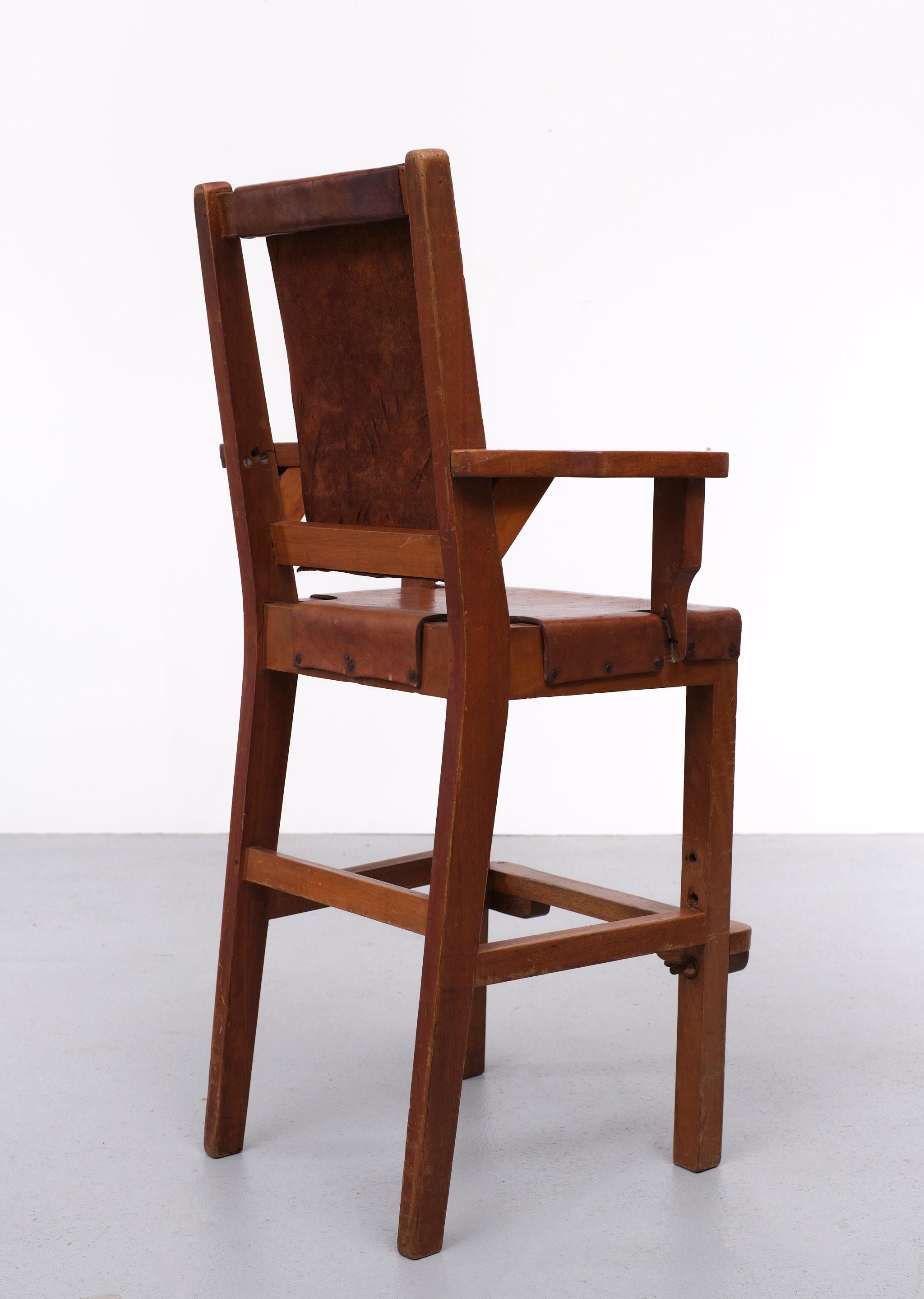 Wood Modernist High Chair Gerrit Rietveld Style 1940s Dutch For Sale