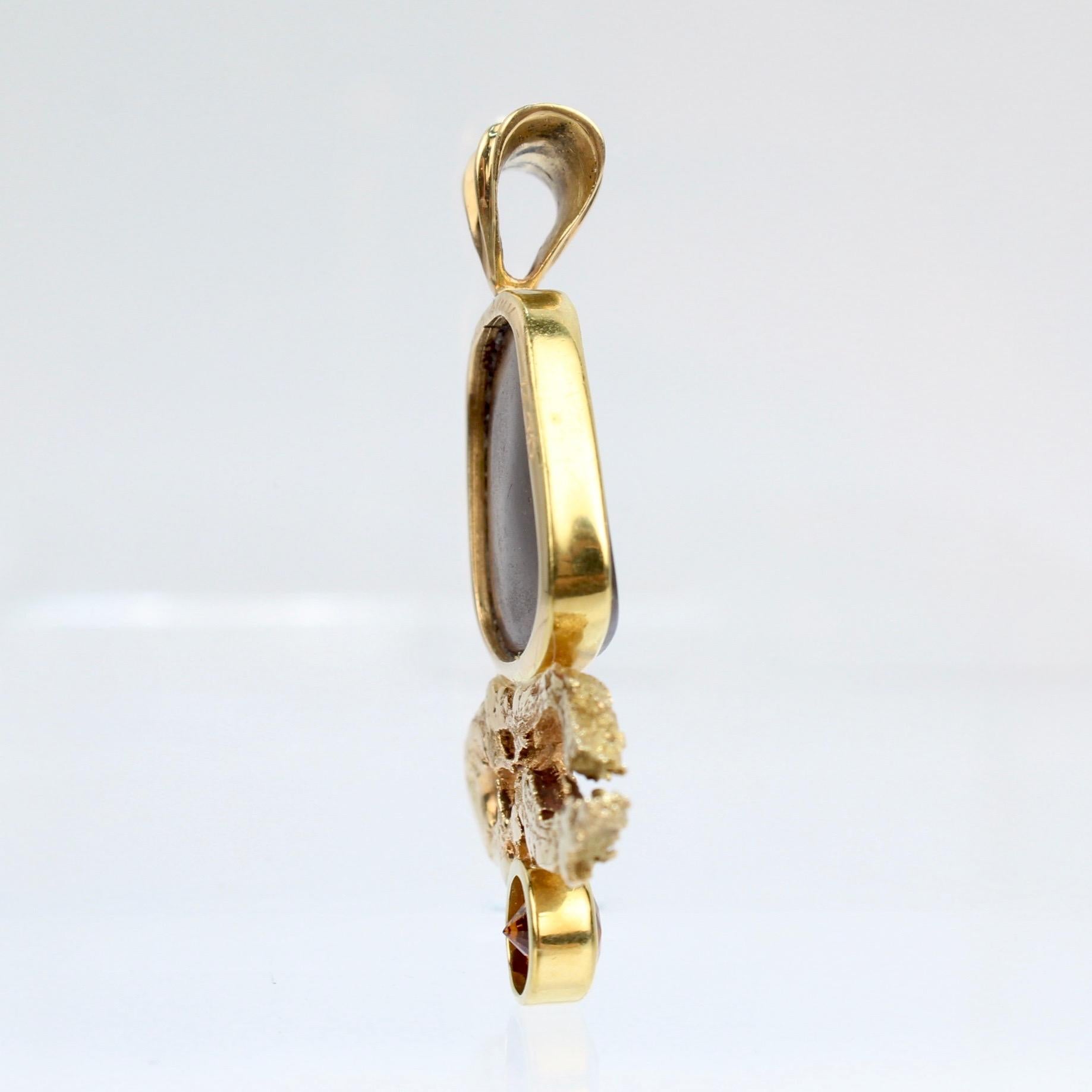 Modernist High Karat Gold, Opal and Madeira Citrine Pendant In Good Condition In Philadelphia, PA