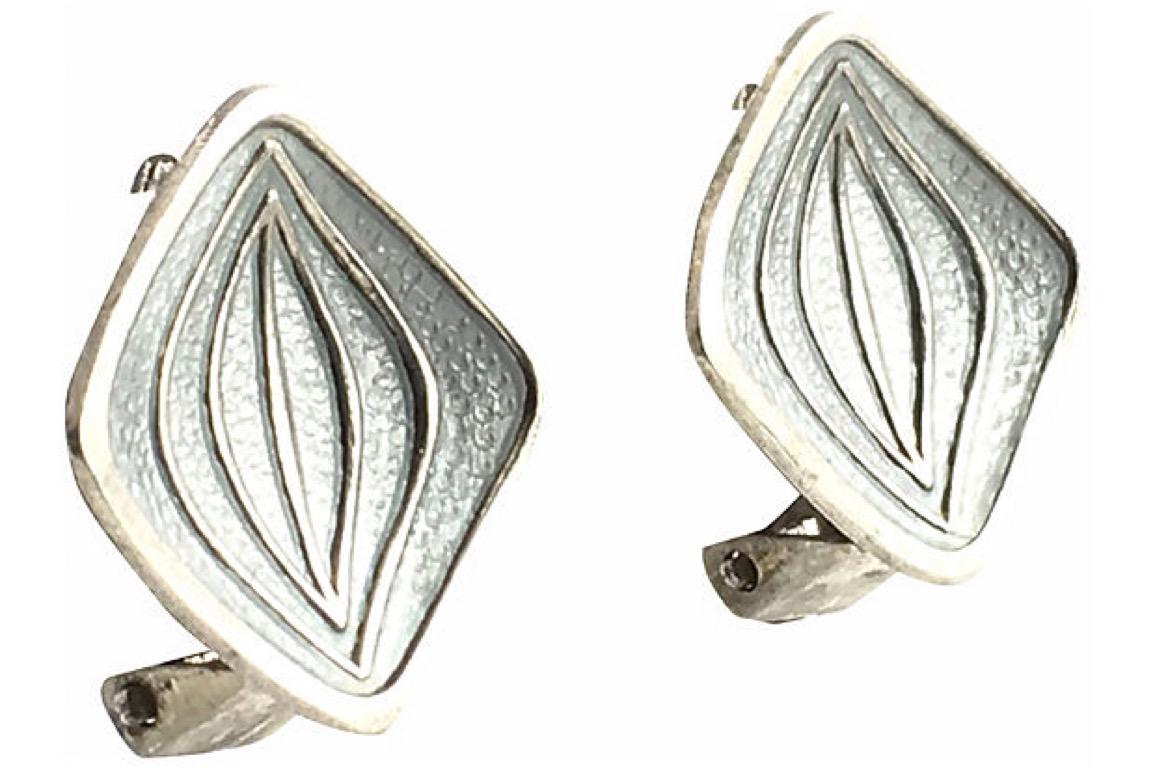 Modernist Hjortdahl Sterling Silver and Blue Gray Enamel Earring & Pin 4