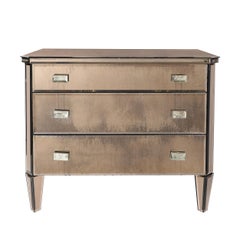 Modernist Hollywood Regency Style Smoked Bronze Mirrored Chest of Drawers