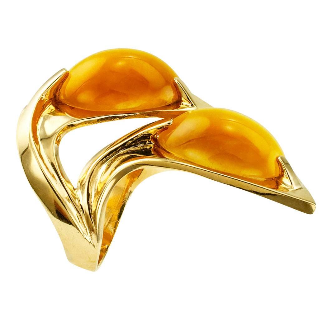 Oval Cut Modernist Honey Color Tiger Eye Gold Ring
