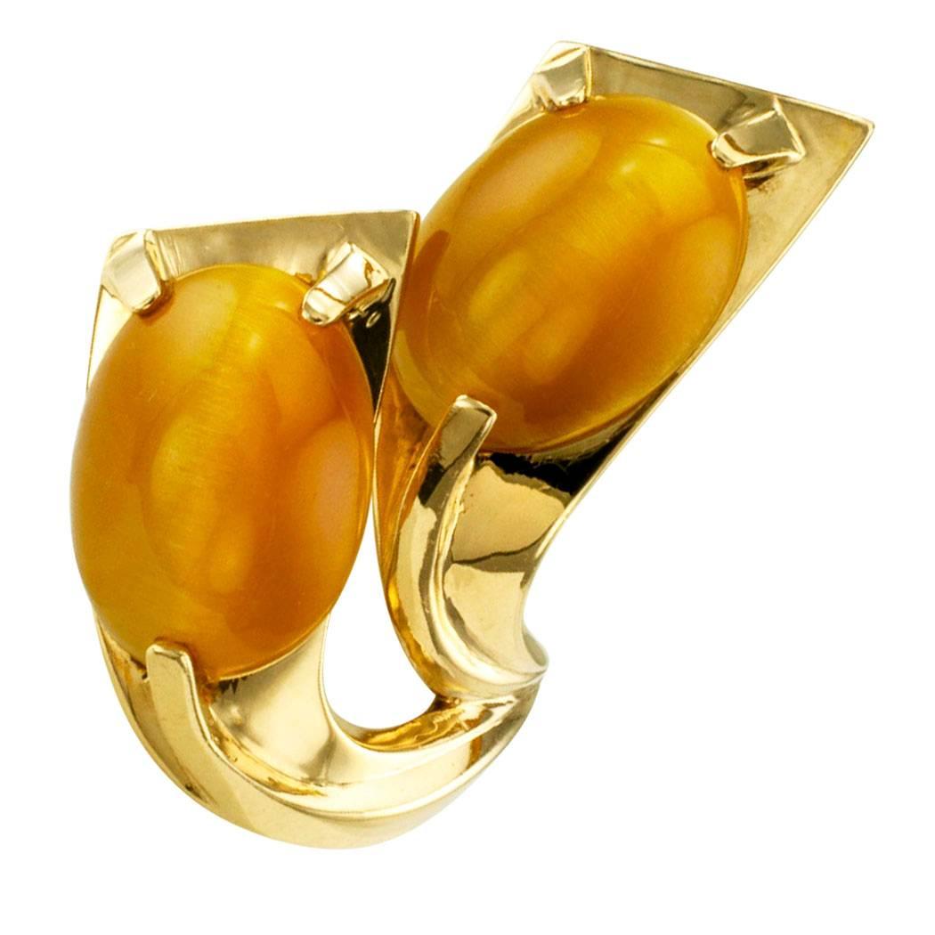 Modernist Honey Color Tiger Eye Gold Ring In Good Condition In Los Angeles, CA
