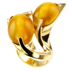 Modernist Honey Color Tiger Eye Gold Ring