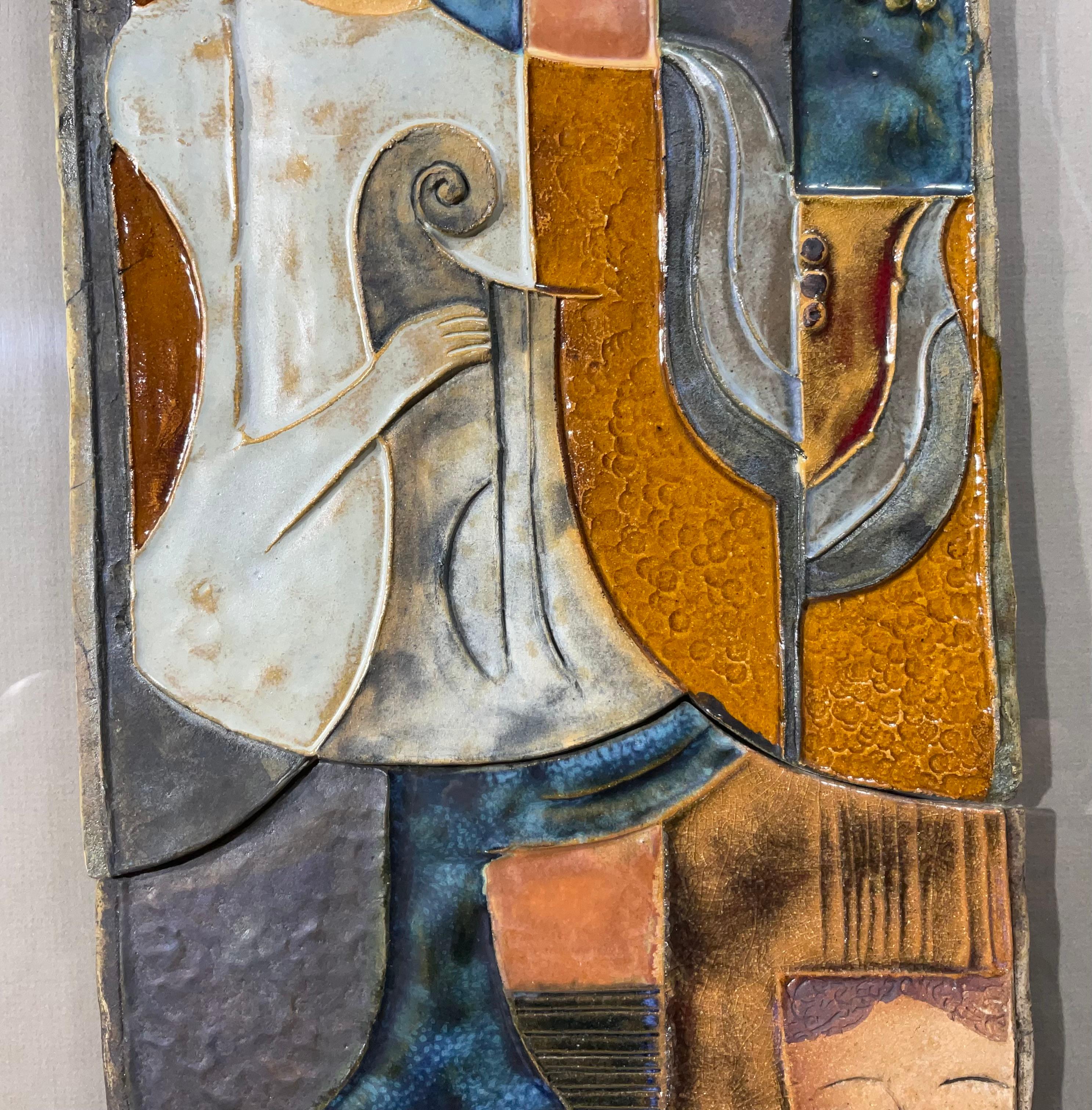 Modernist Horizontal Figurative Ceramic Tile Wall Hanging  For Sale 4