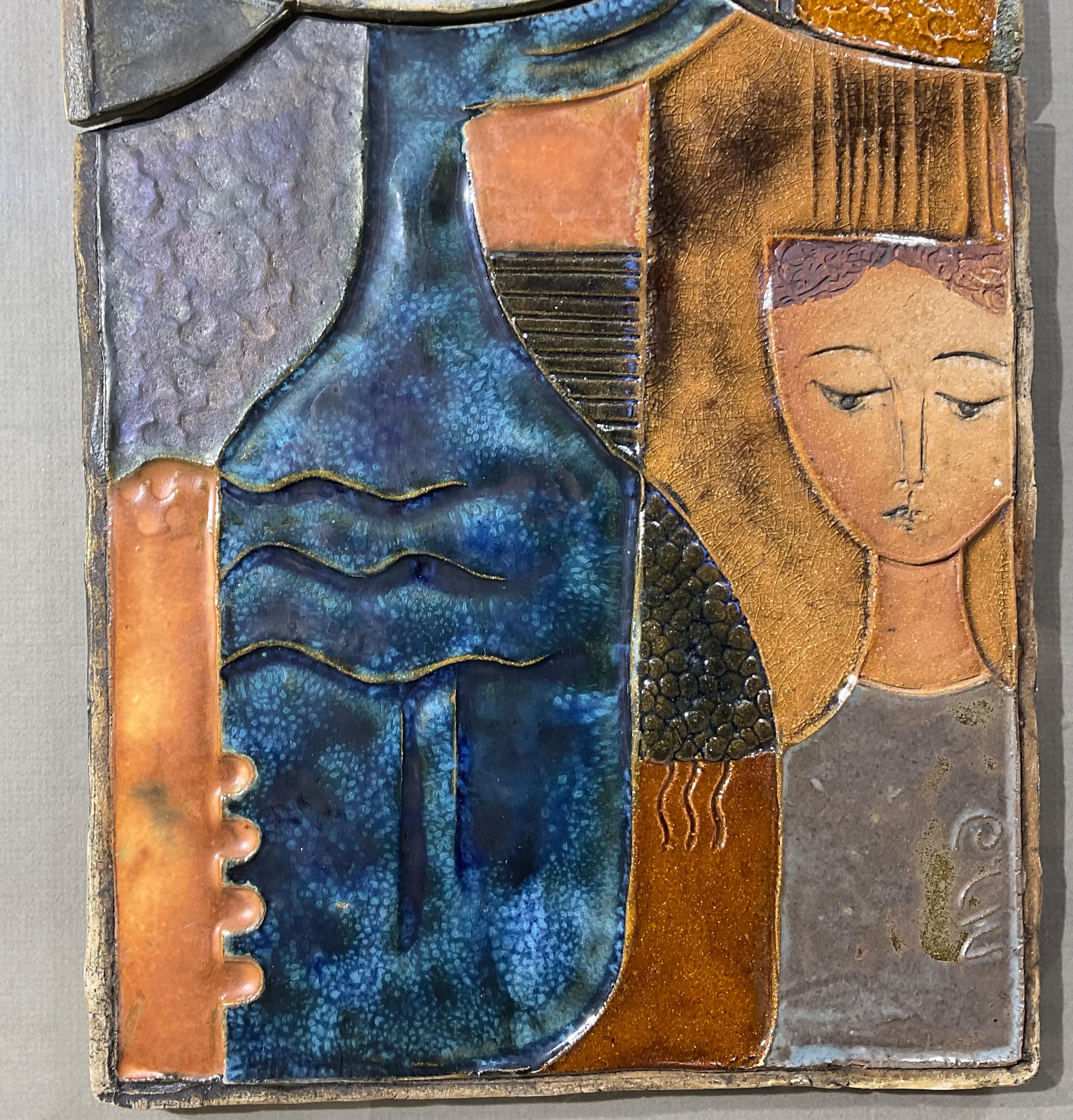 Modernist Horizontal Figurative Ceramic Tile Wall Hanging  For Sale 5