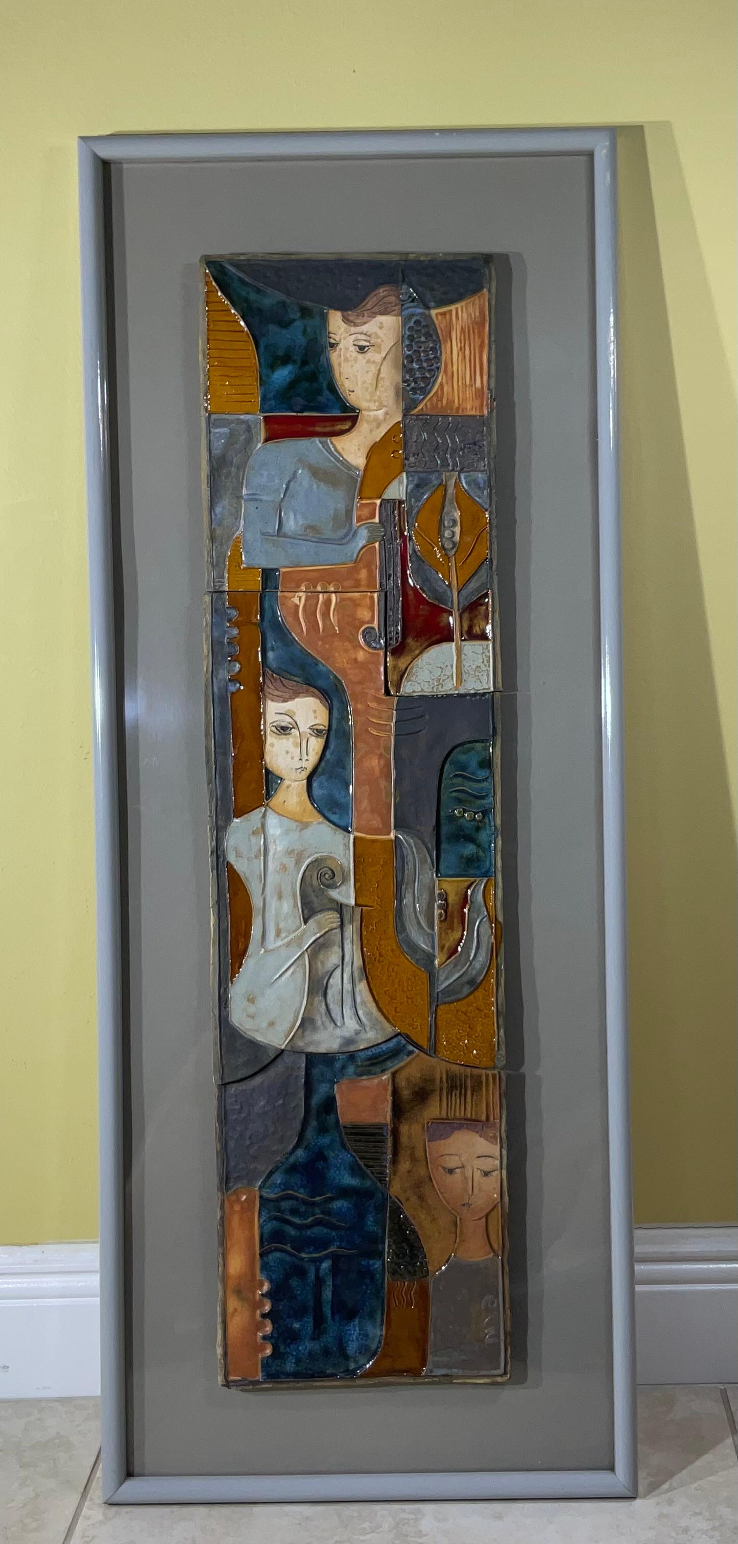 Modernist Horizontal Figurative Ceramic Tile Wall Hanging For Sale 6