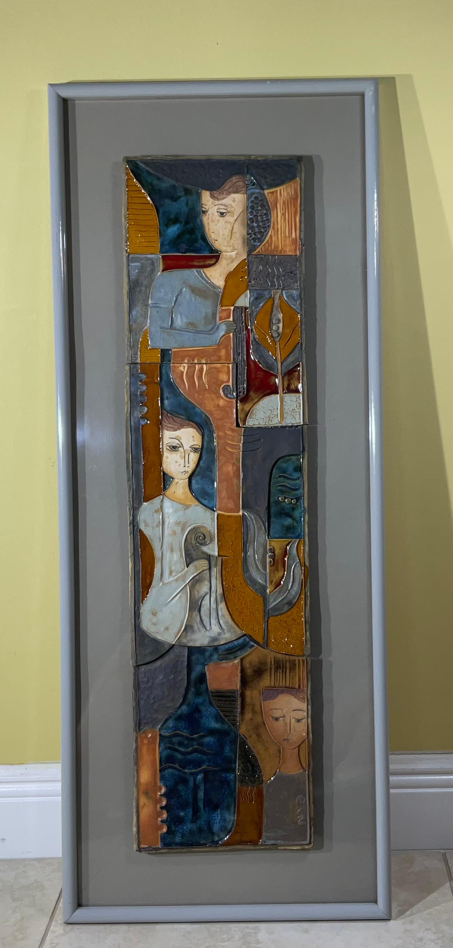 Modernist Horizontal Figurative Ceramic Tile Wall Hanging  For Sale 6