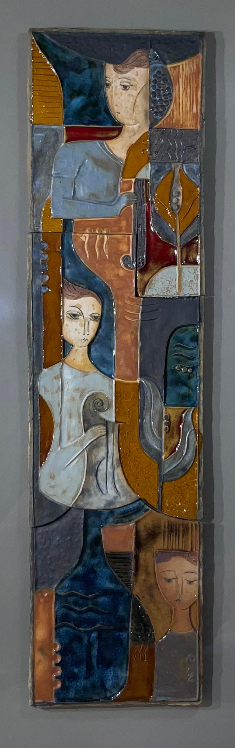 Modernist Horizontal Figurative Ceramic Tile Wall Hanging For Sale 7