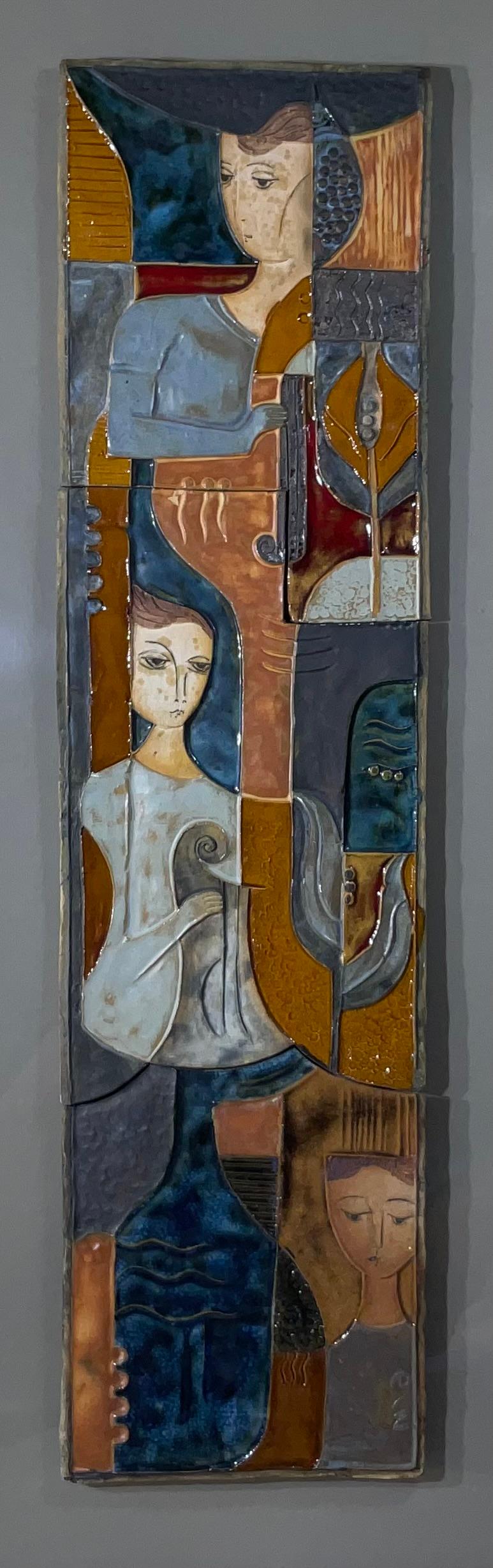 Modernist Horizontal Figurative Ceramic Tile Wall Hanging  For Sale 7