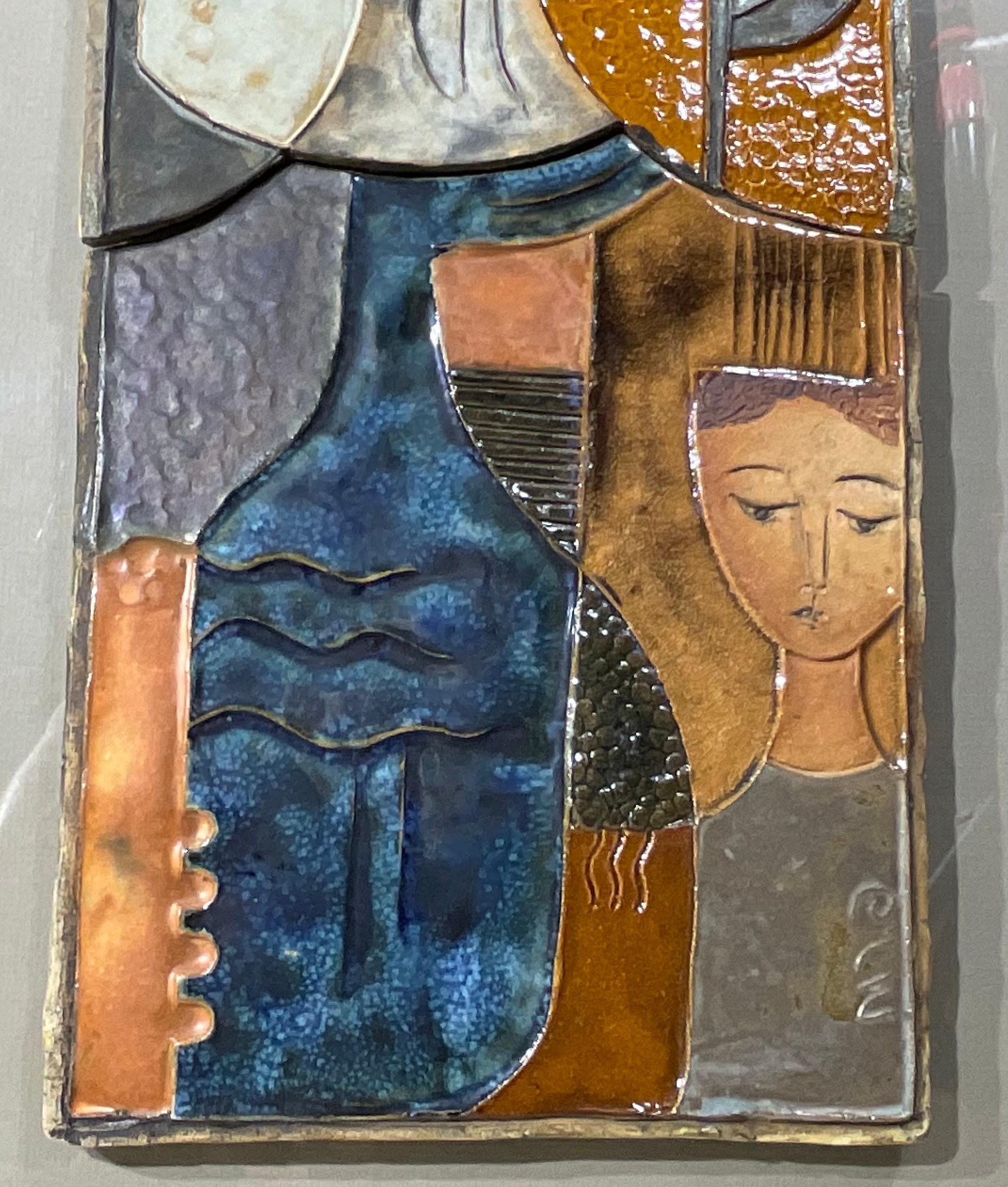 20th Century Modernist Horizontal Figurative Ceramic Tile Wall Hanging For Sale