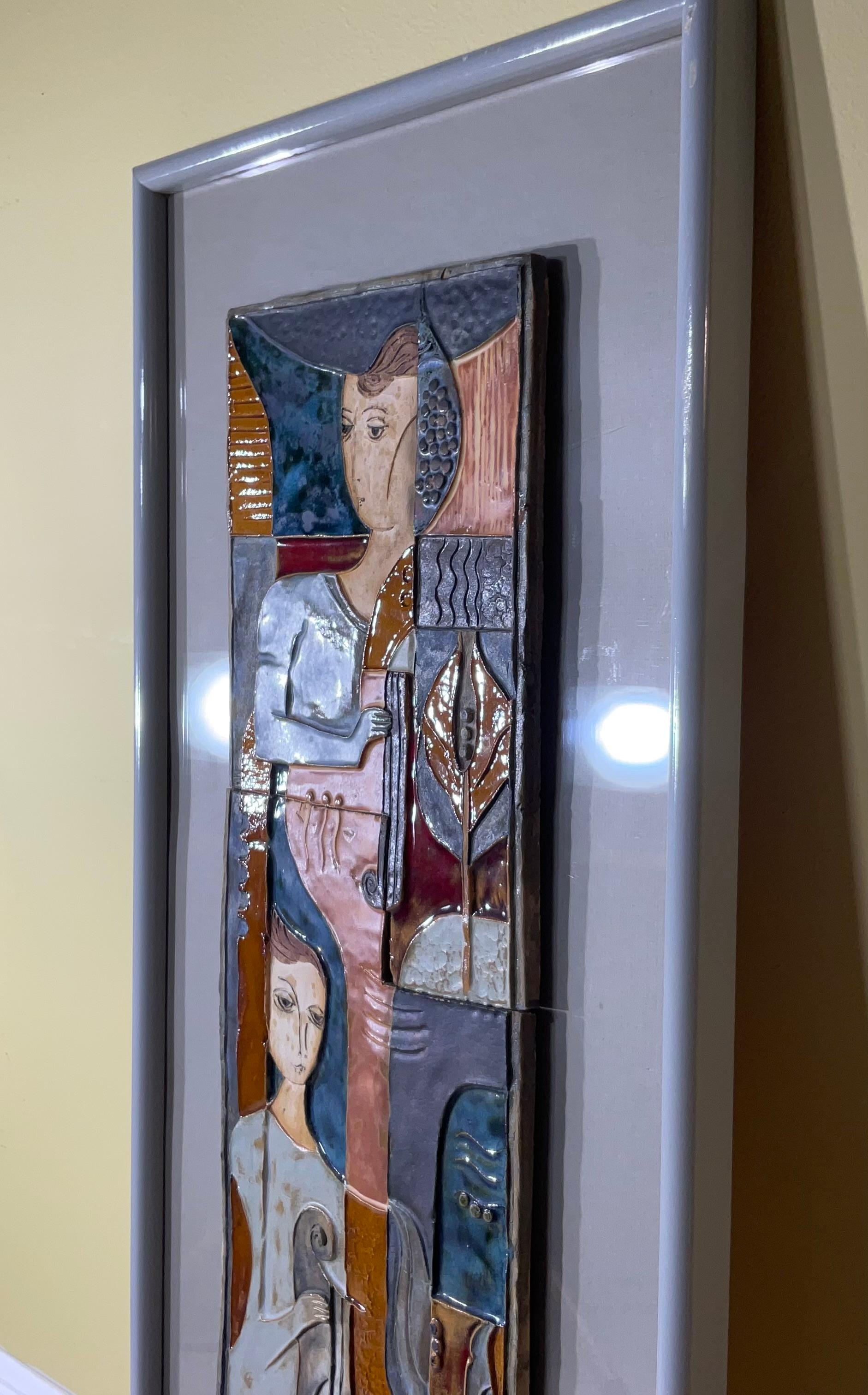 Modernist Horizontal Figurative Ceramic Tile Wall Hanging For Sale 1