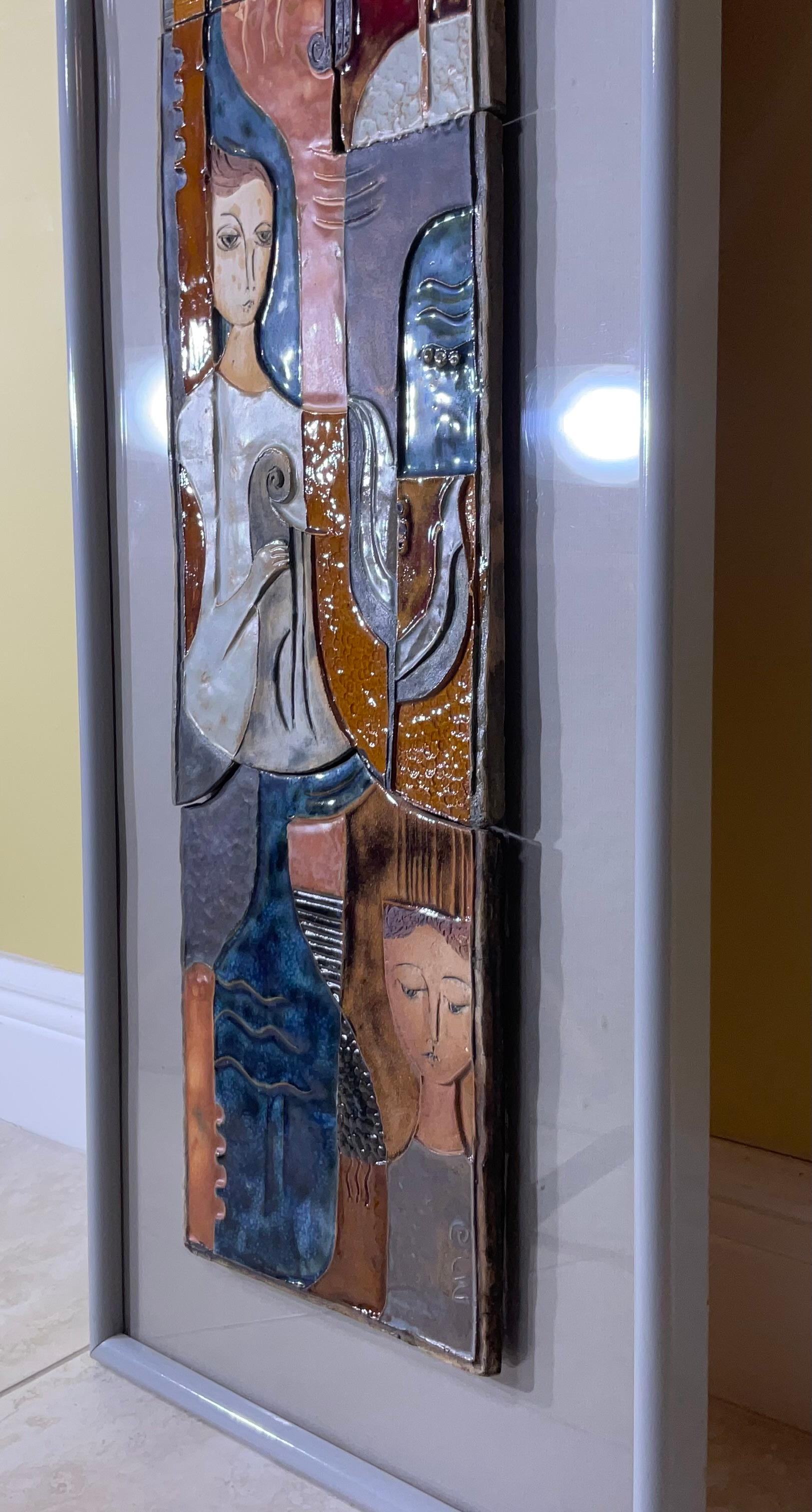 Modernist Horizontal Figurative Ceramic Tile Wall Hanging For Sale 2