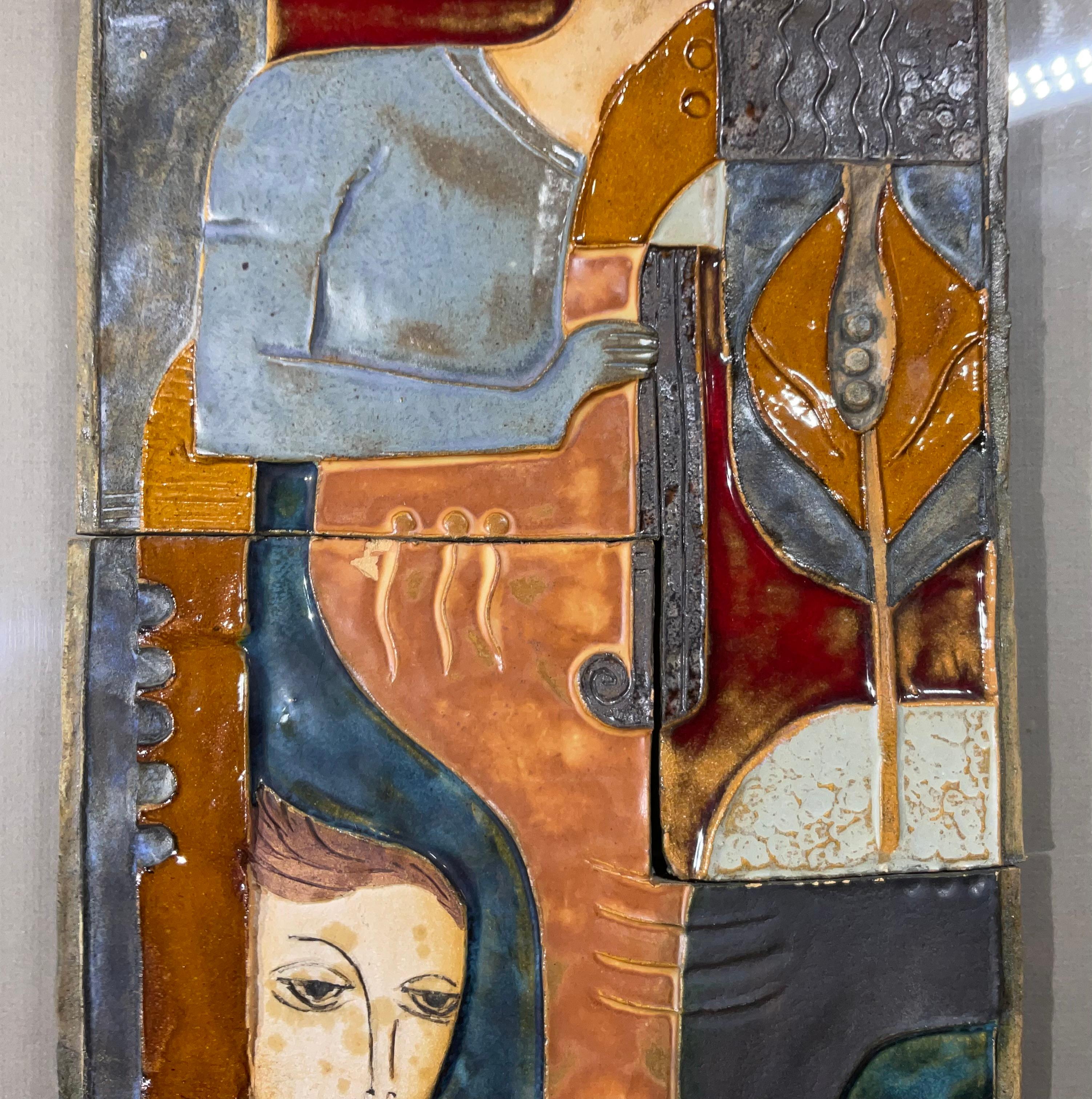 Modernist Horizontal Figurative Ceramic Tile Wall Hanging For Sale 3