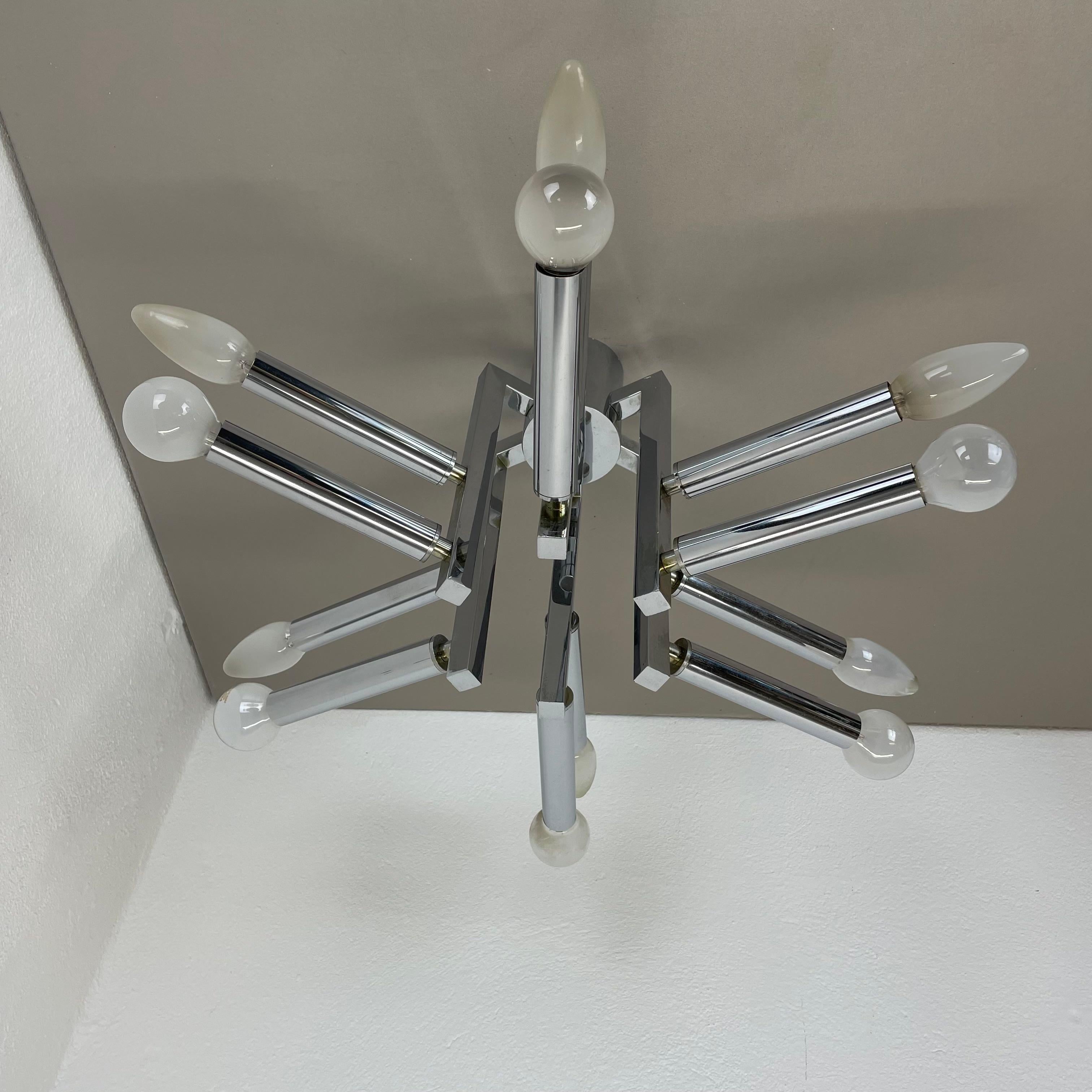 Modernist Huge chromed SPUTNIK Sciolari Style Ceiling Light, Italy, 1970s For Sale 10