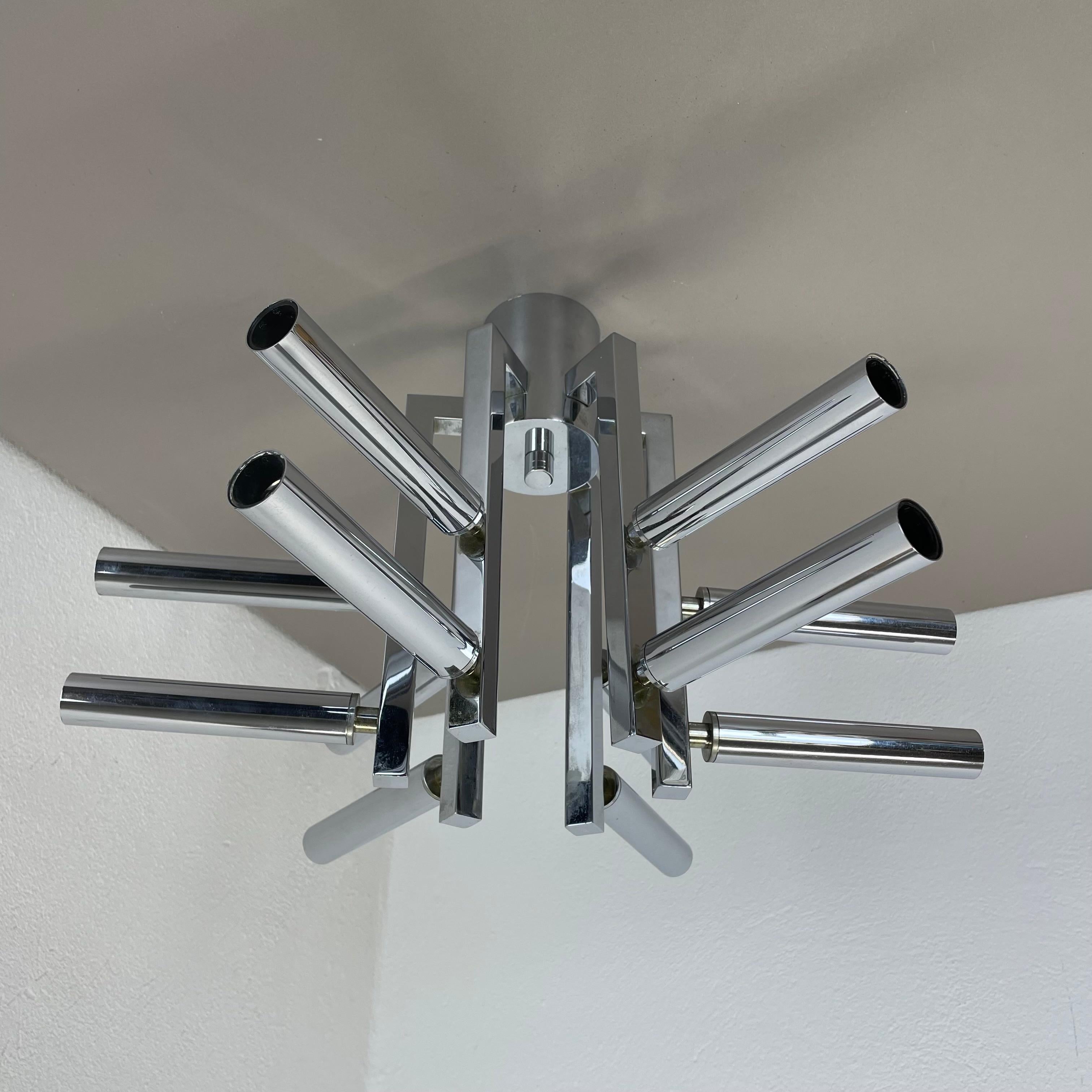 Italian Modernist Huge chromed SPUTNIK Sciolari Style Ceiling Light, Italy, 1970s For Sale