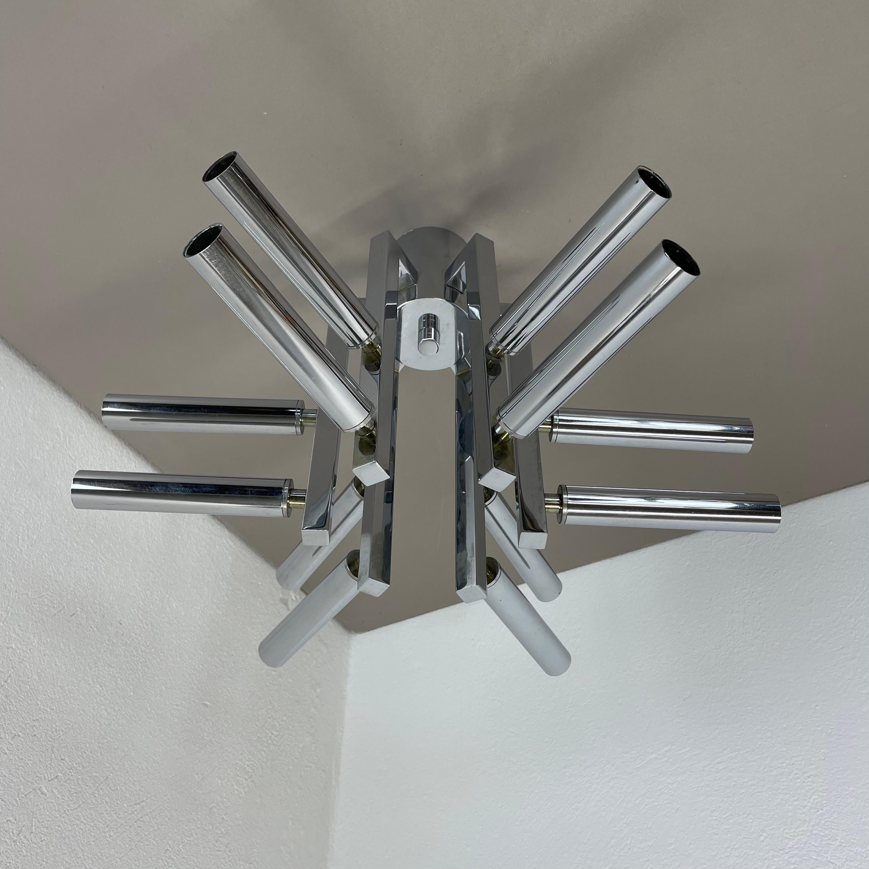 Modernist Huge chromed SPUTNIK Sciolari Style Ceiling Light, Italy, 1970s In Good Condition For Sale In Kirchlengern, DE